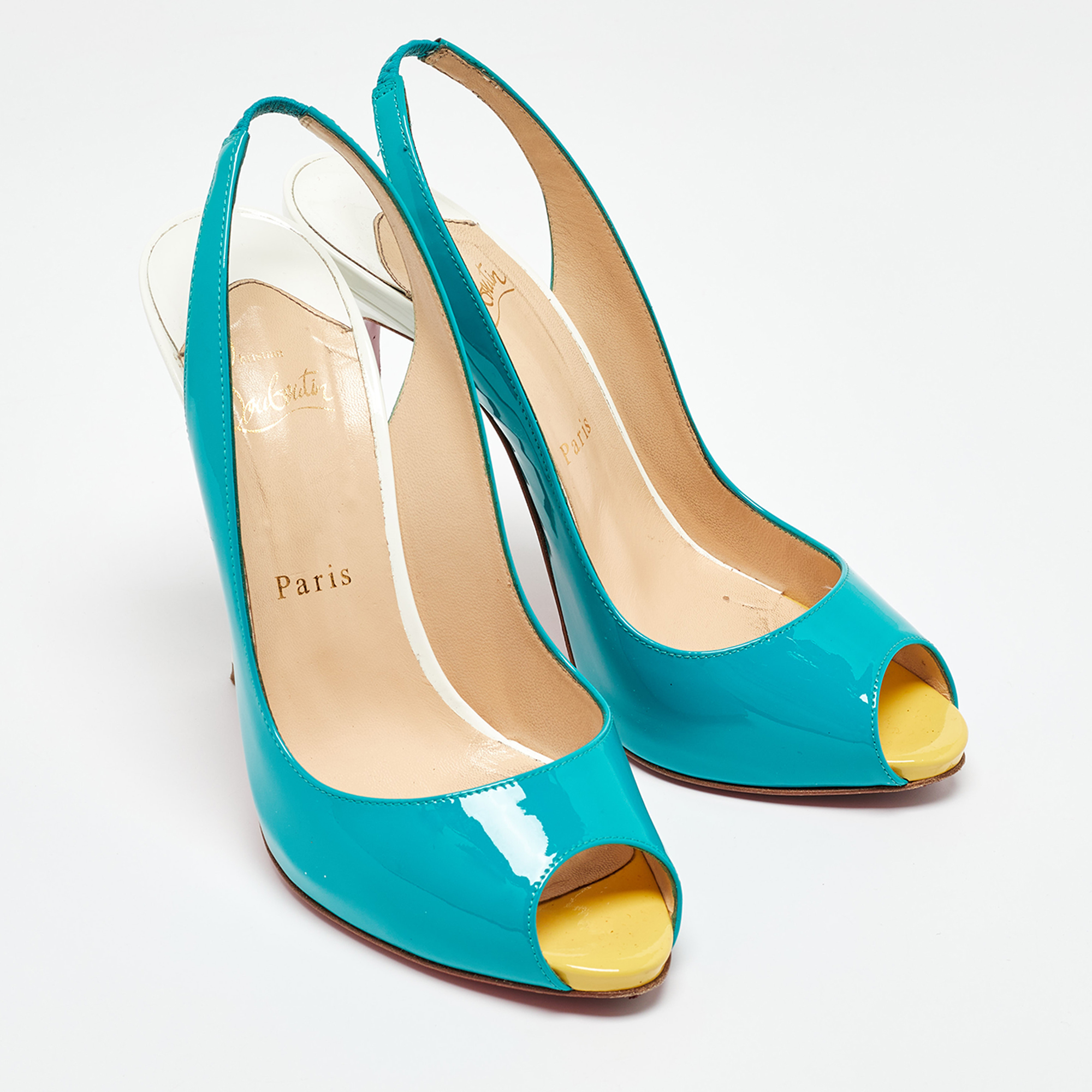 Christian Louboutin Tri Color Patent Leather Flo Sling Pumps Size 38 