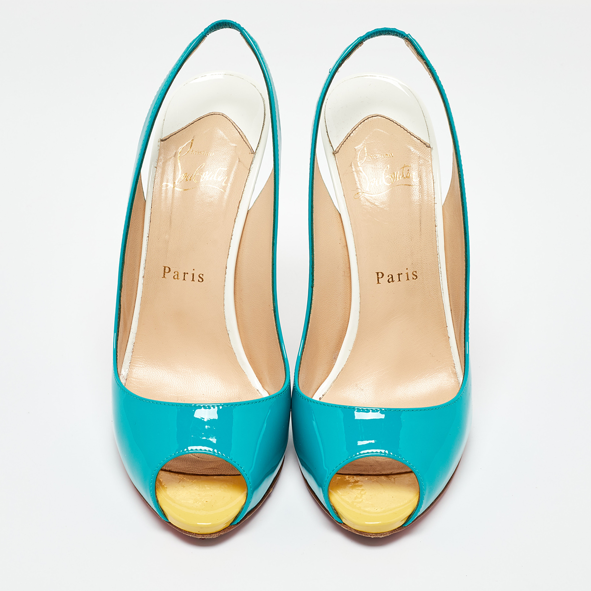 Christian Louboutin Tri Color Patent Leather Flo Sling Pumps Size 38 