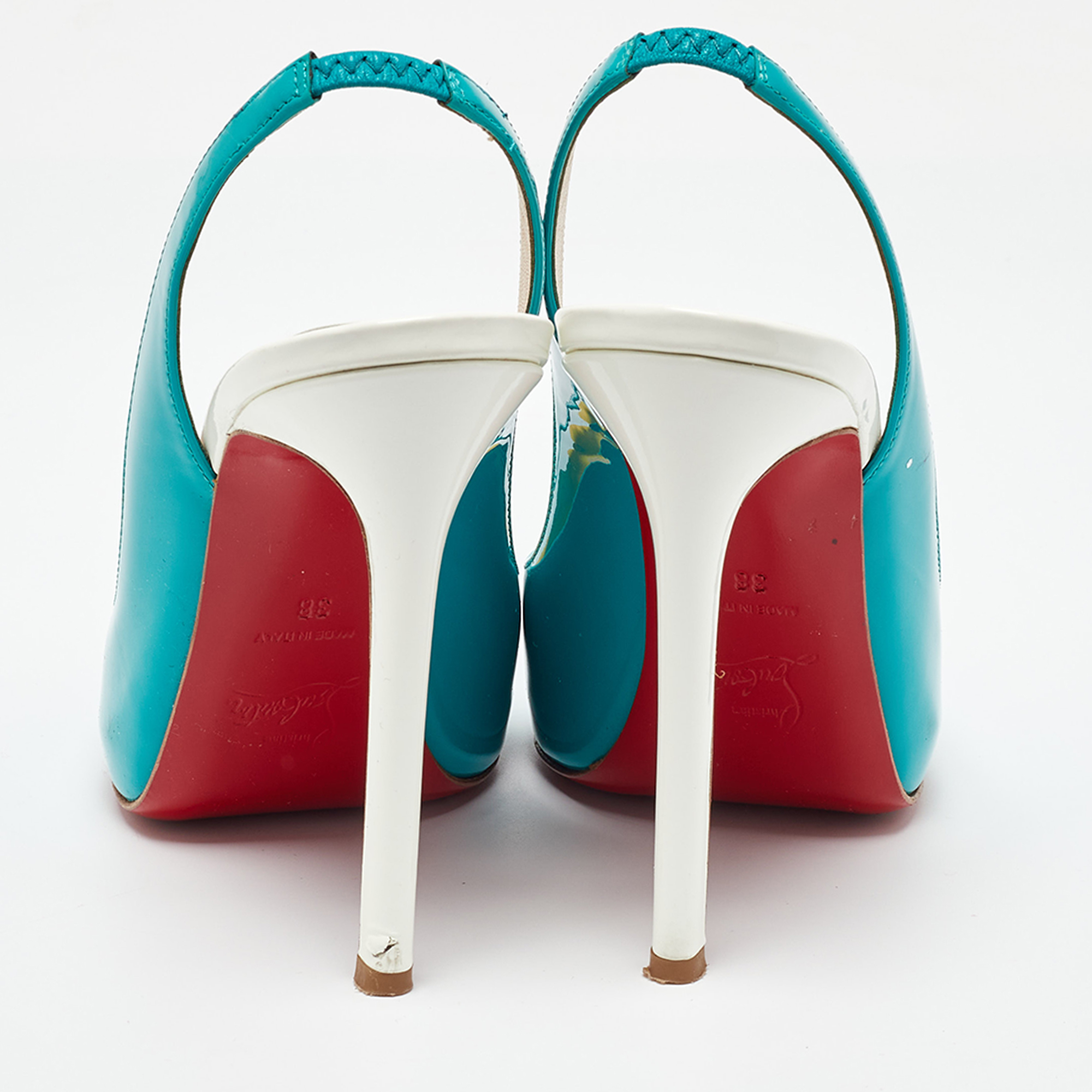 Christian Louboutin Tri Color Patent Leather Flo Sling Pumps Size 38 