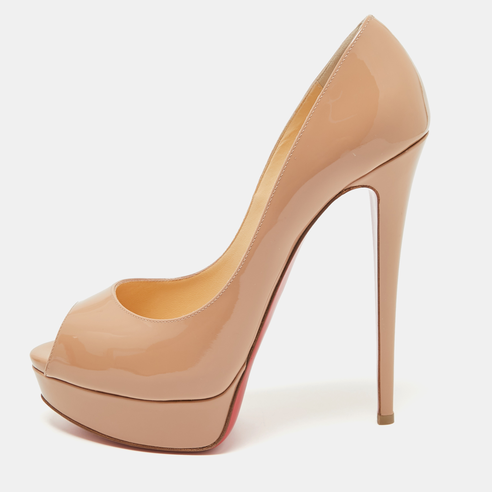 

Christian Louboutin Beige Patent Leather Lady Peep Pumps Size