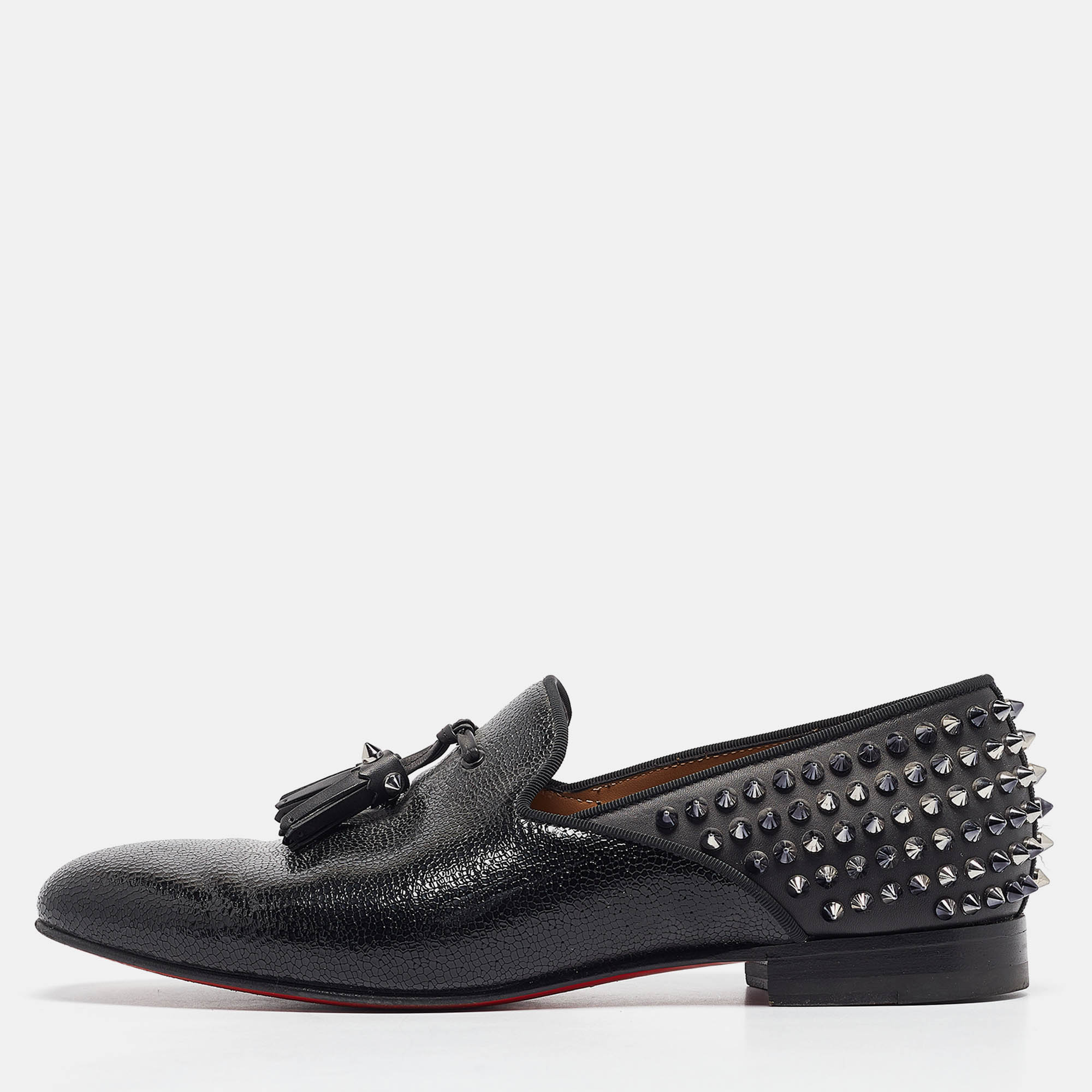 Pre-owned Christian Louboutin Black Leather Tassilo Loafers Size 41.5