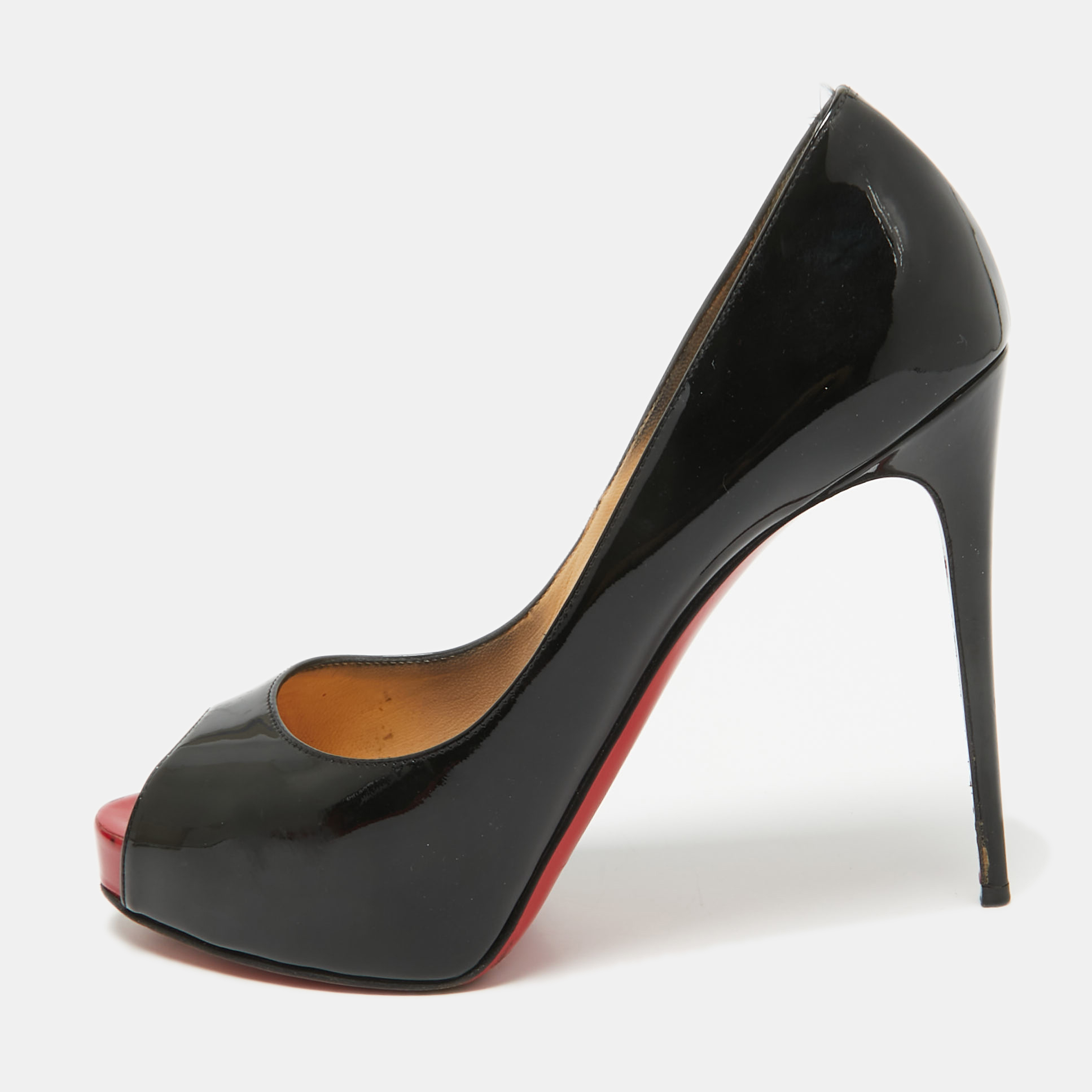 

Christian Louboutin Black Patent Leather Very Prive Peep Toe Pumps Size