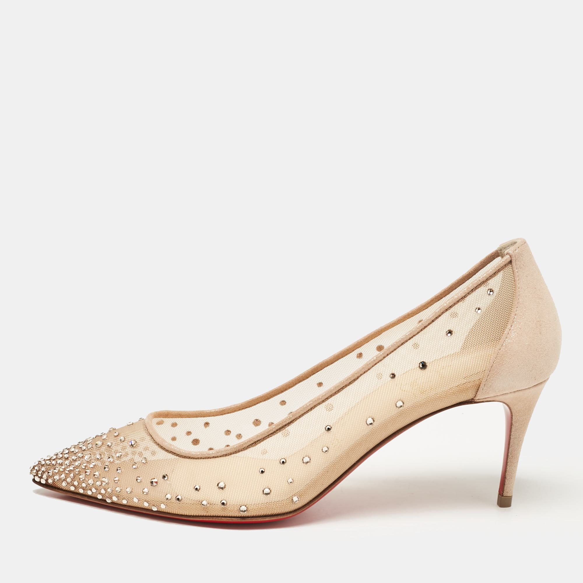 

Christian Louboutin Beige Mesh and Suede Follies Strass Pumps Size