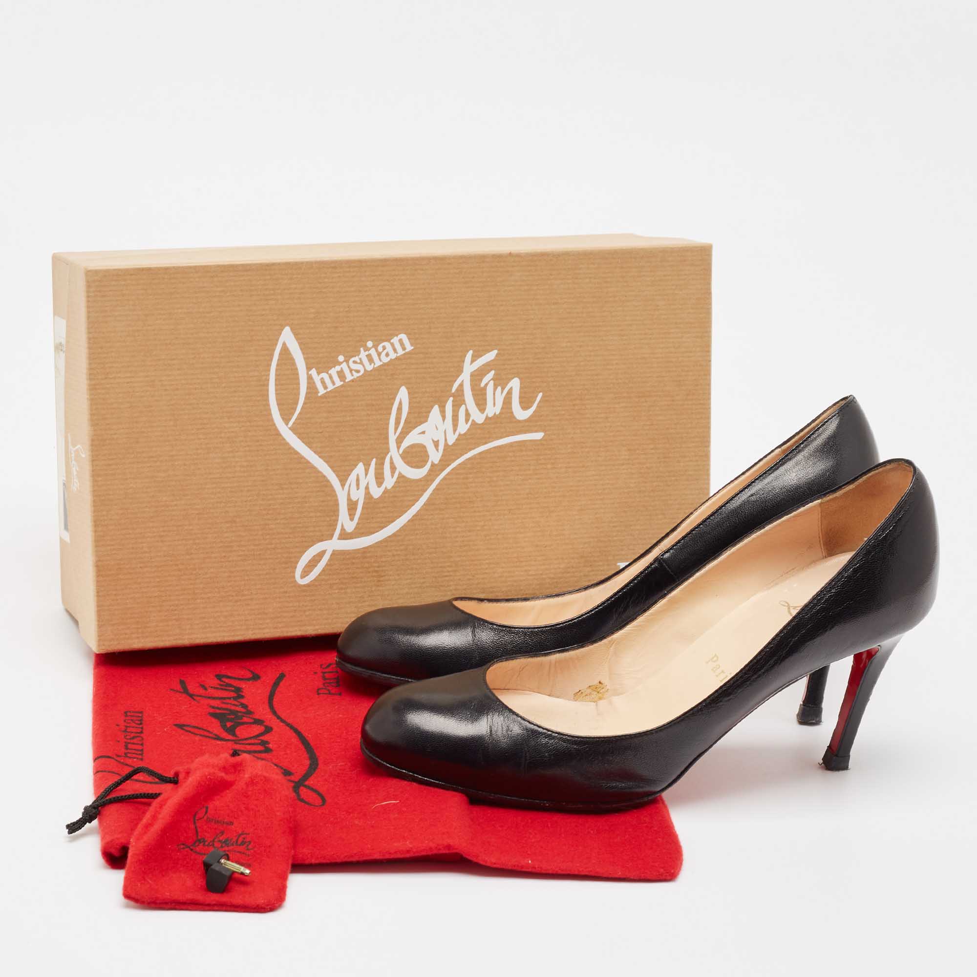 Christian Louboutin Black Leather Simple Pumps Size 37.5 