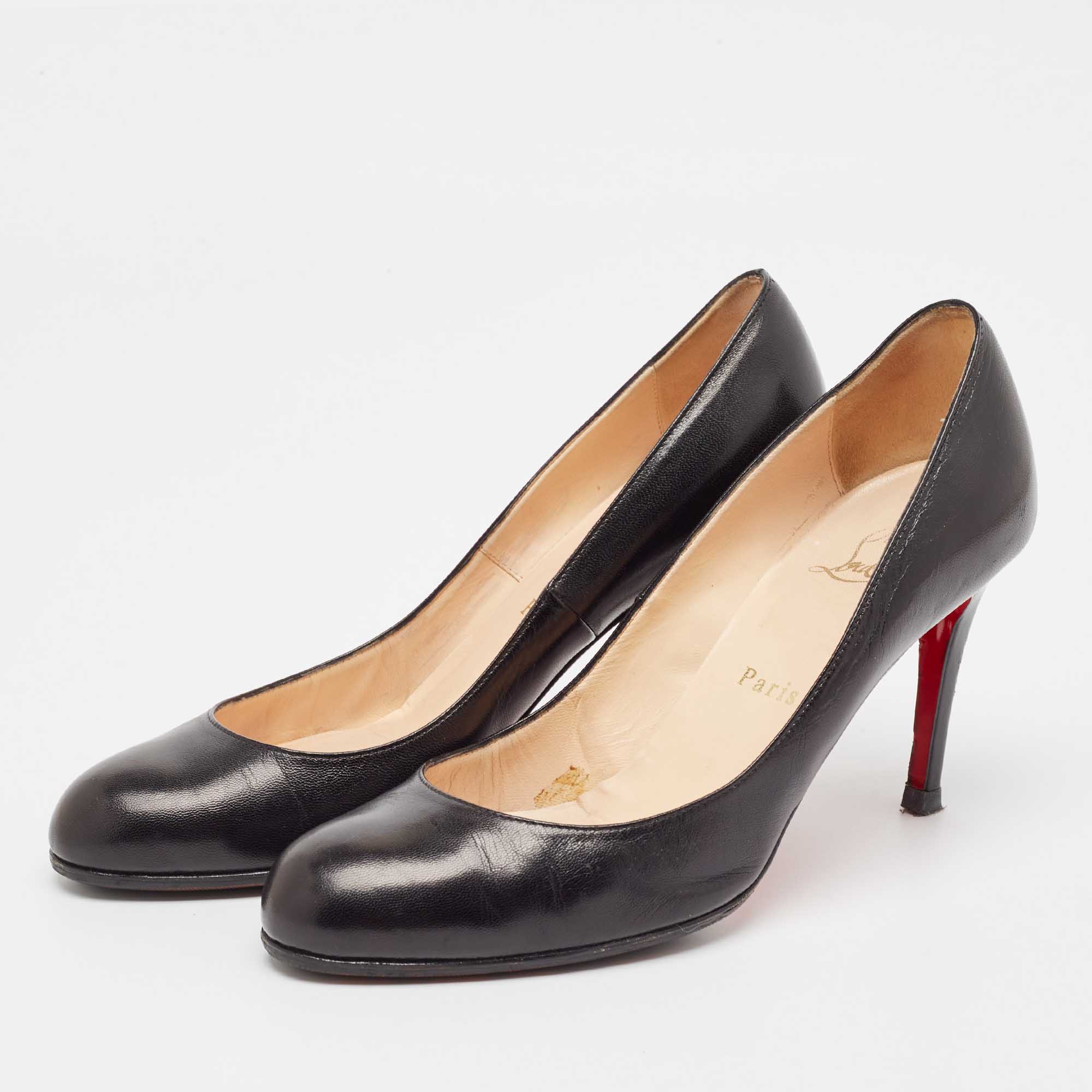 Christian Louboutin Black Leather Simple Pumps Size 37.5 