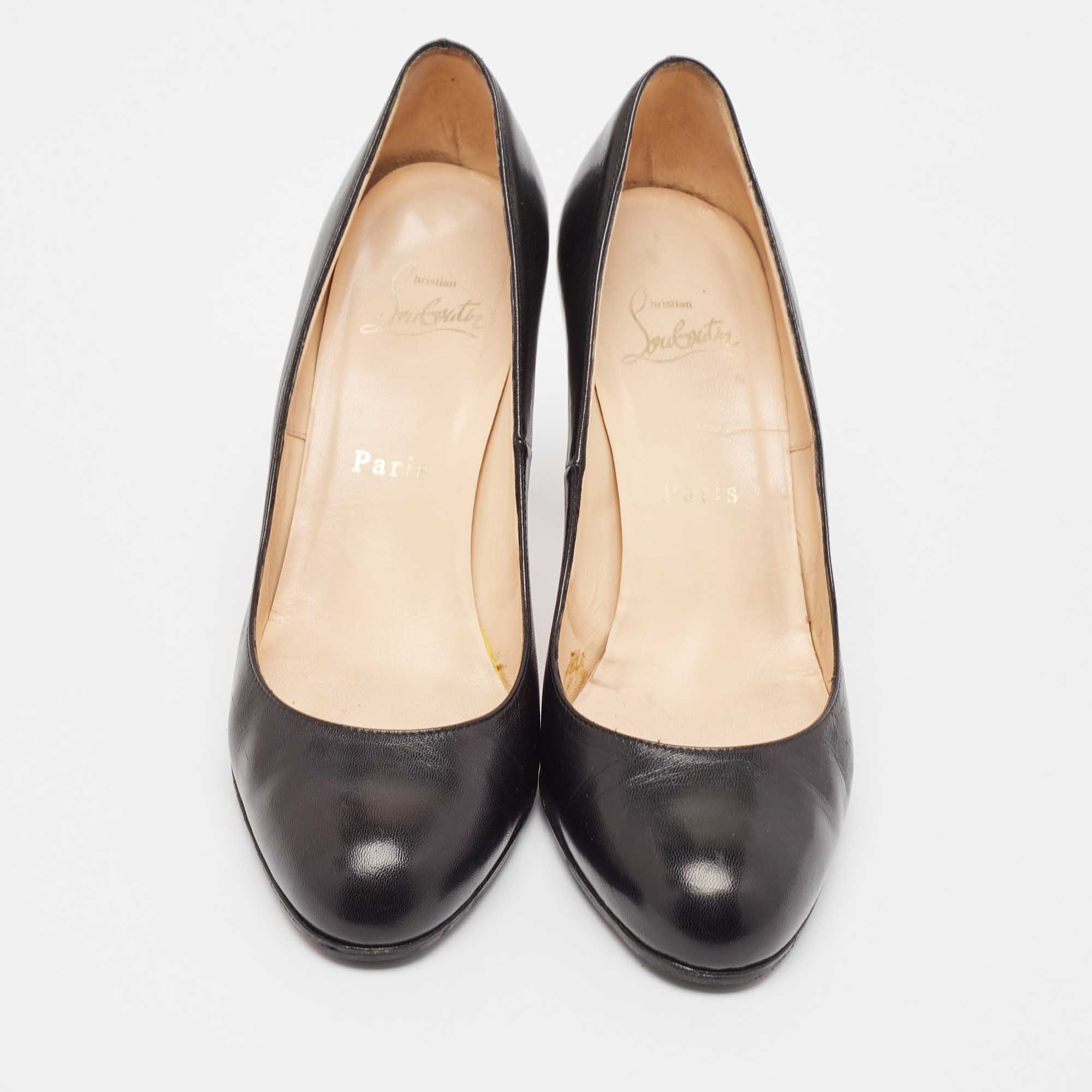 Christian Louboutin Black Leather Simple Pumps Size 37.5 
