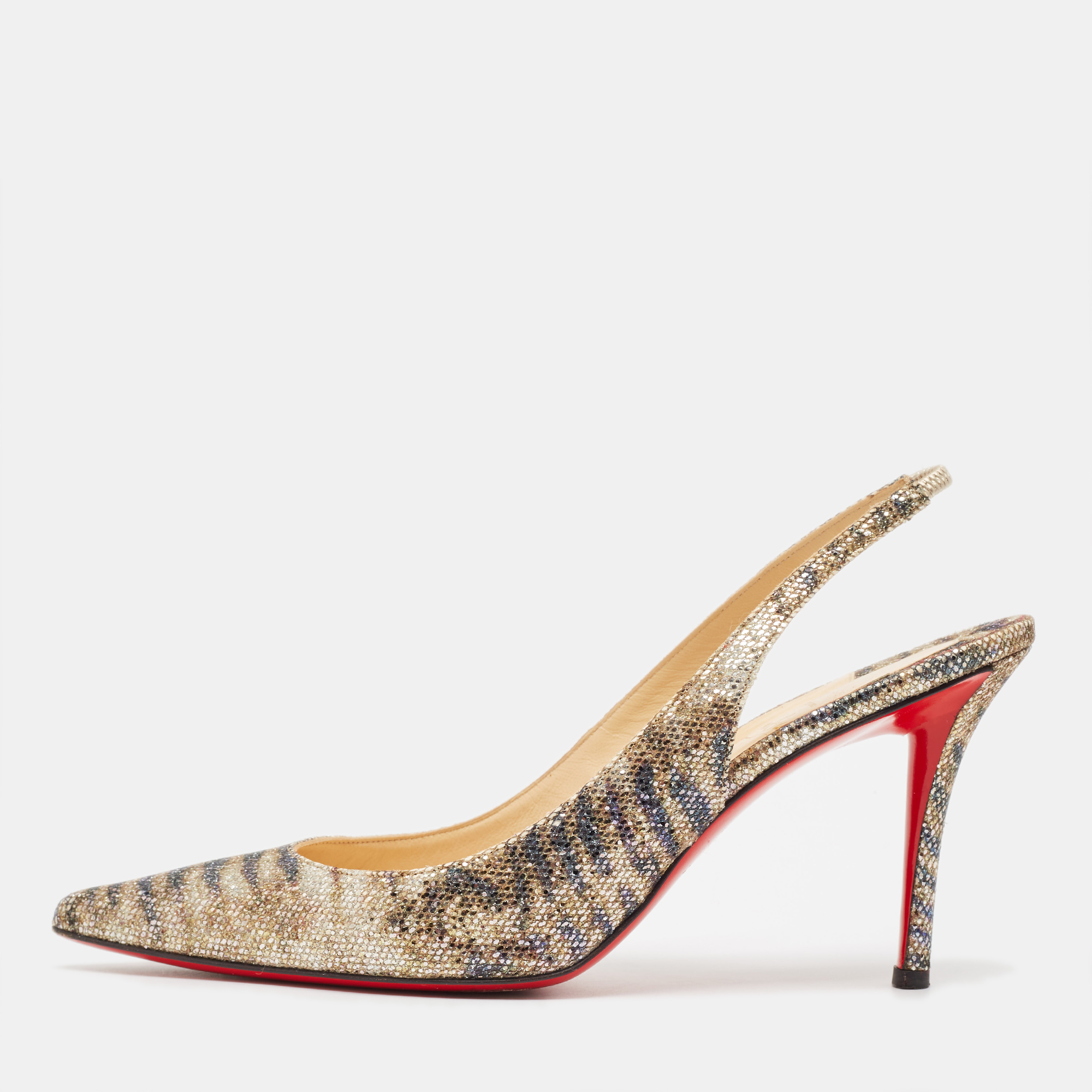 

Christian Louboutin Gold Glitter Slingback Pumps Size