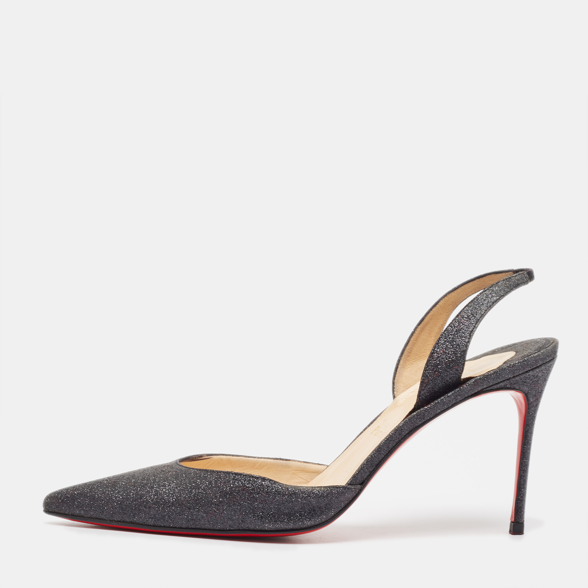 

Christian Louboutin Black Glitter Slingback Pumps Size