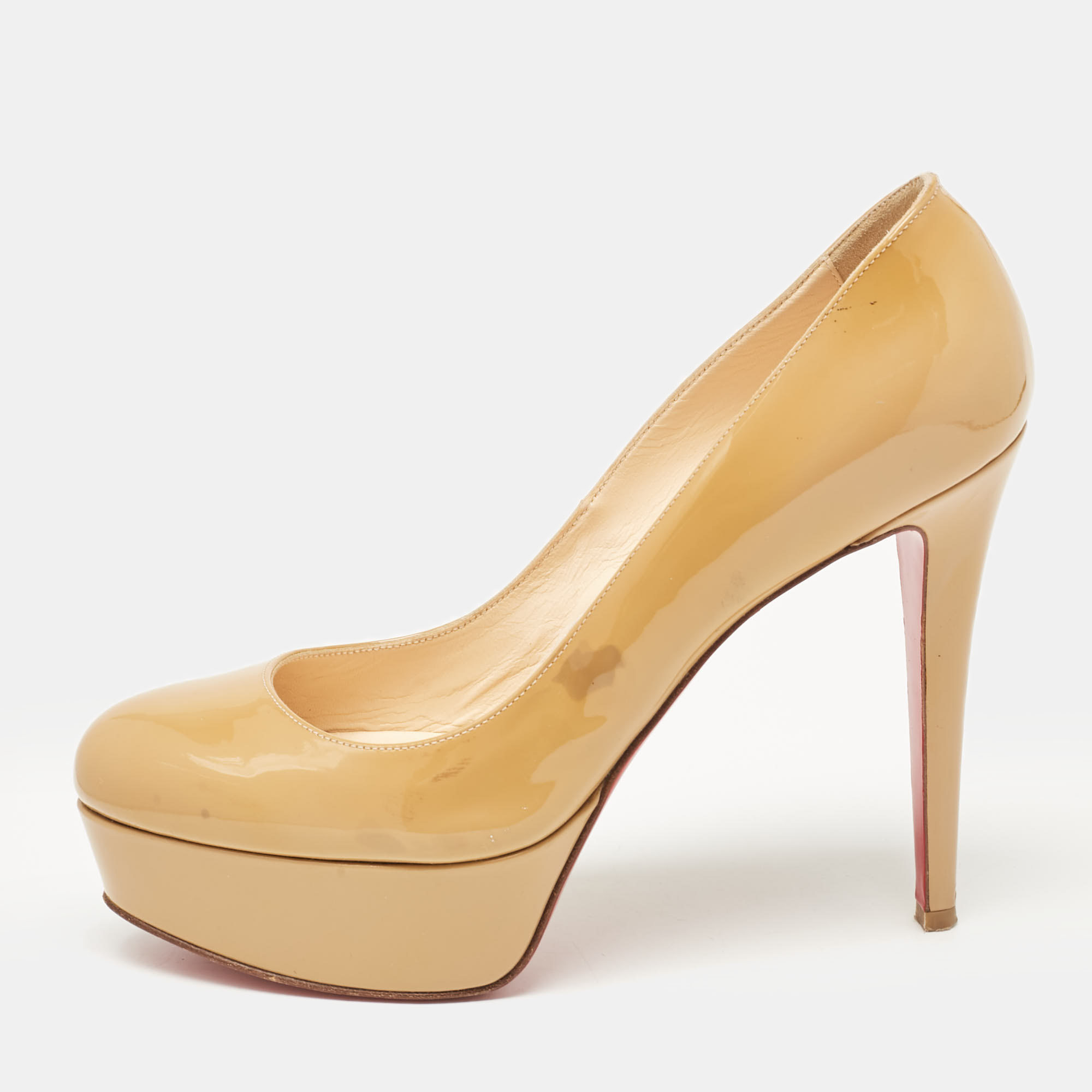 

Christian Louboutin Beige Patent Bianca Platform Pumps Size