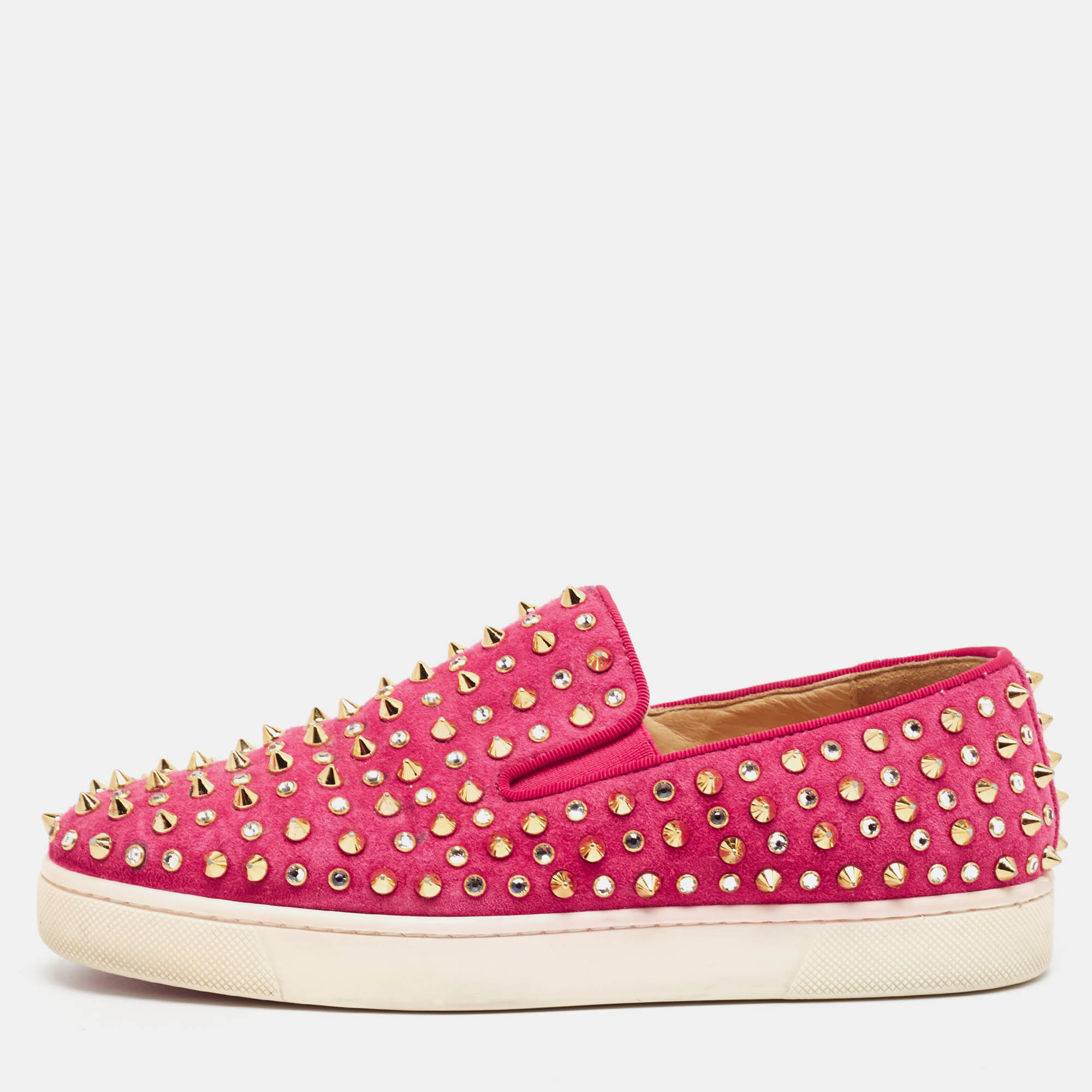 

Christian Louboutin Pink Suede Boat Spike Slip On Sneakers Size