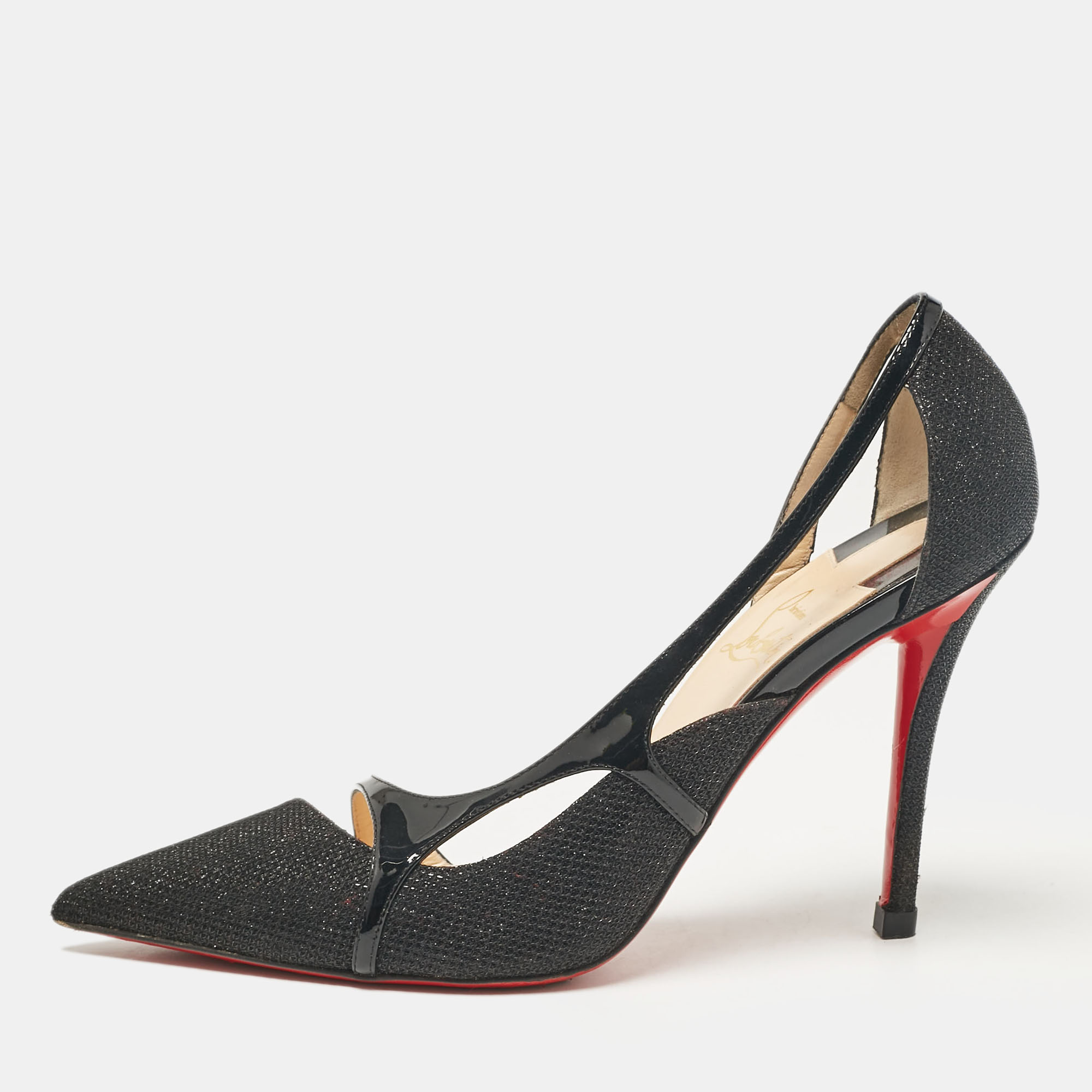 

Christian Louboutin Black Lurex Fabric and Patent Leather Edith D'orsay Pumps Size