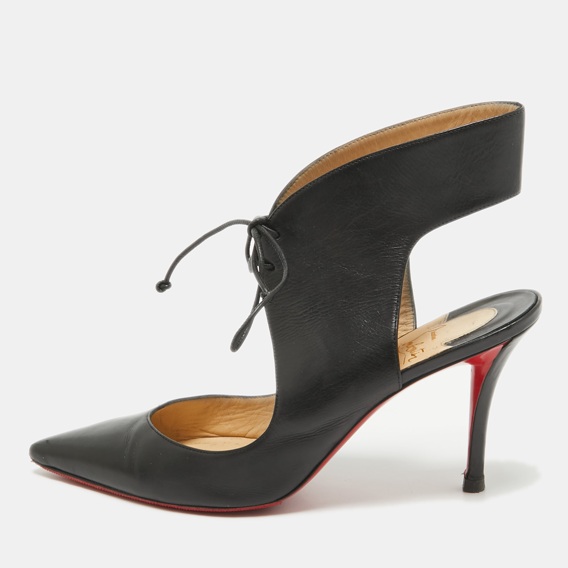 

Christian Louboutin Black Leather Ferme Cut Out Pumps Size