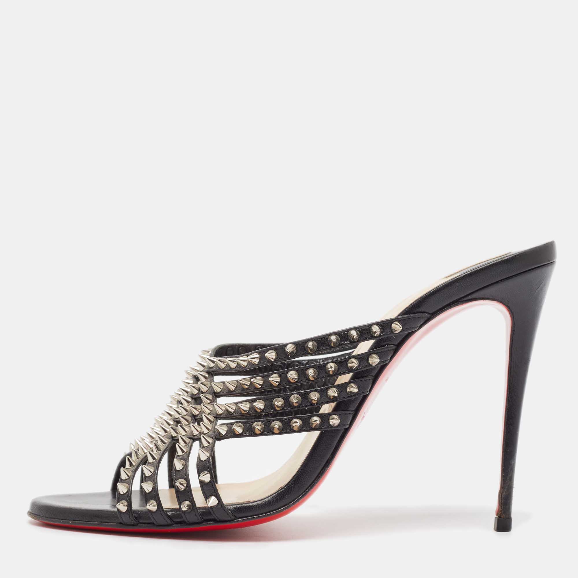 

Christian Louboutin Black Leather Martha Spike Sandals Size