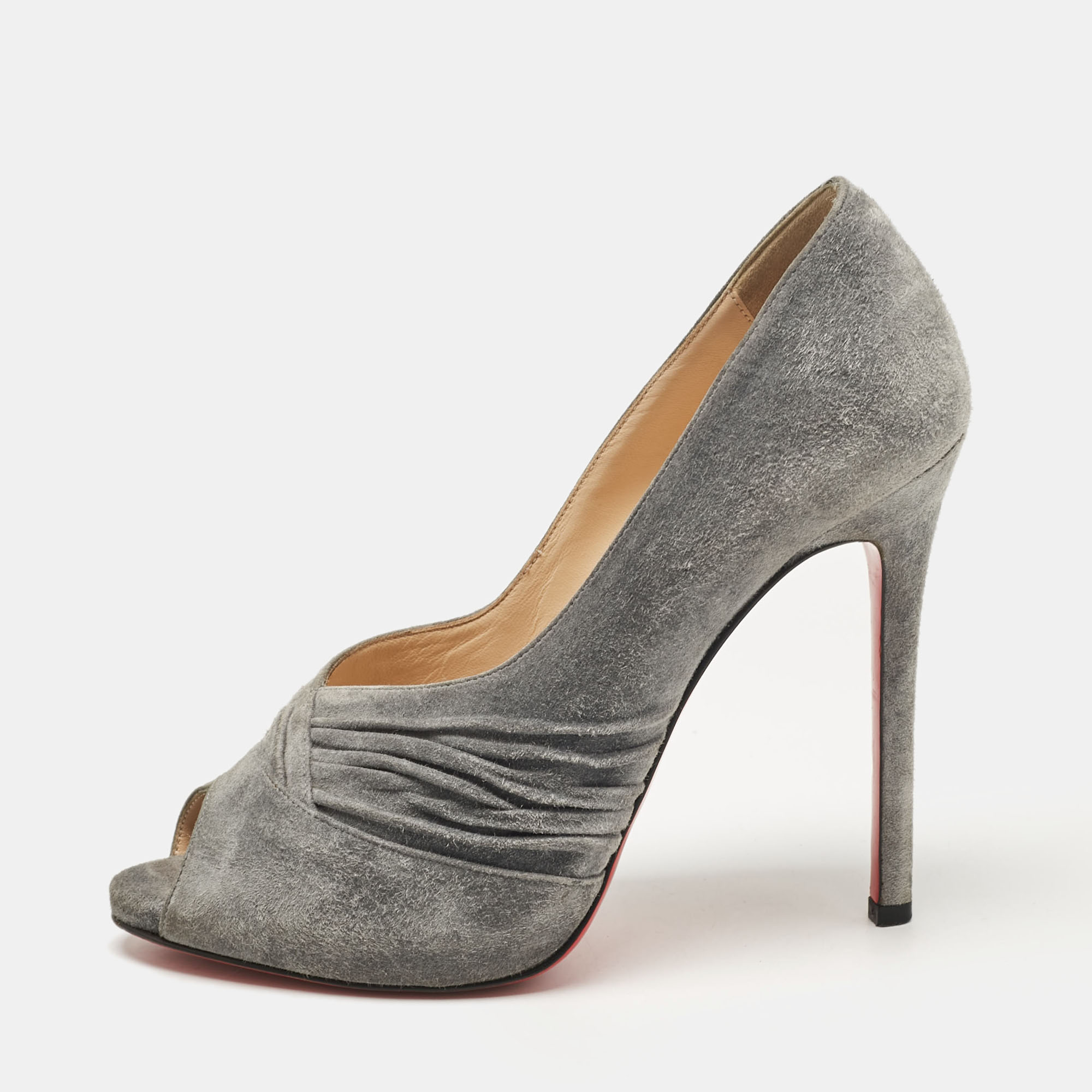 

Christian Louboutin Grey Suede Lady Gres Peep Toe Pumps Size