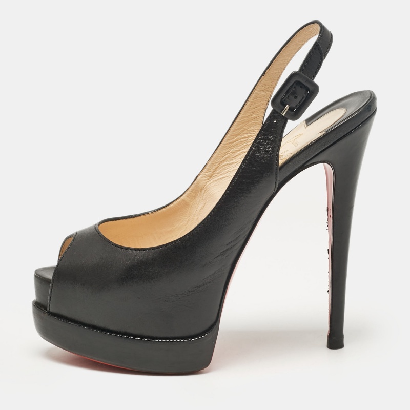 Pre-owned Christian Louboutin Black Leather Palais Royal Trepointe Slingback Pumps Size 36.5