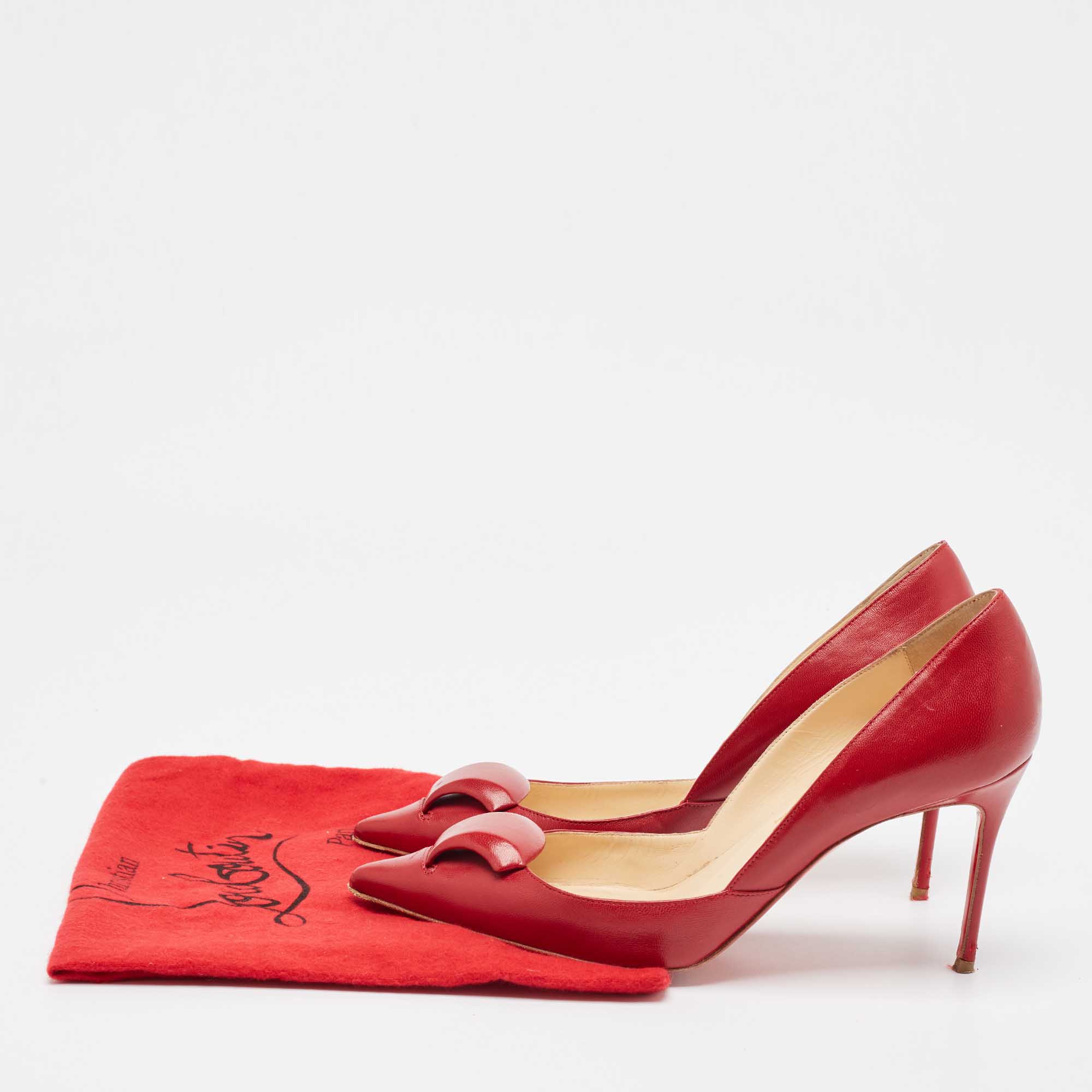 Christian Louboutin Red Leather Pointed Toe Pumps Size 37.5 