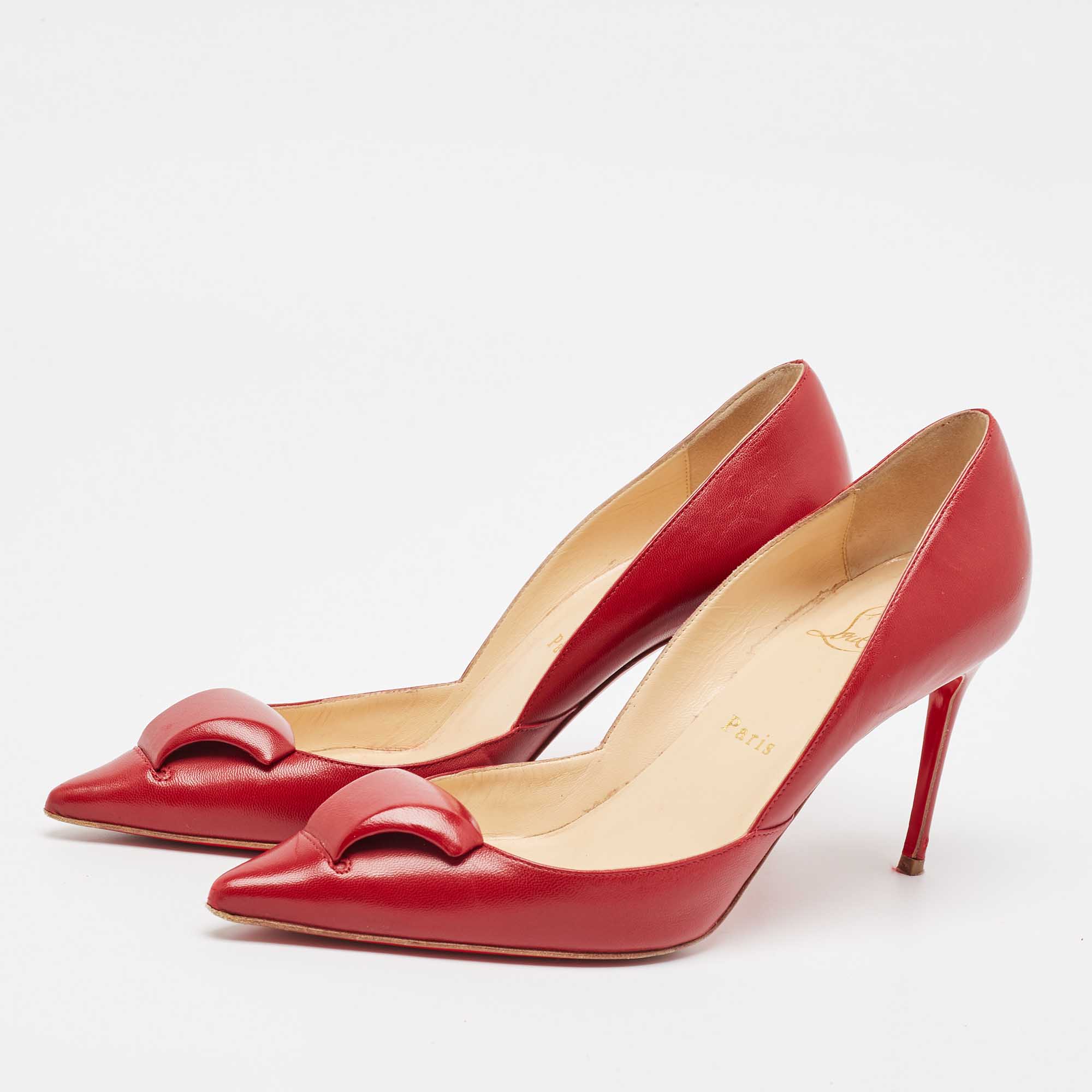 Christian Louboutin Red Leather Pointed Toe Pumps Size 37.5 