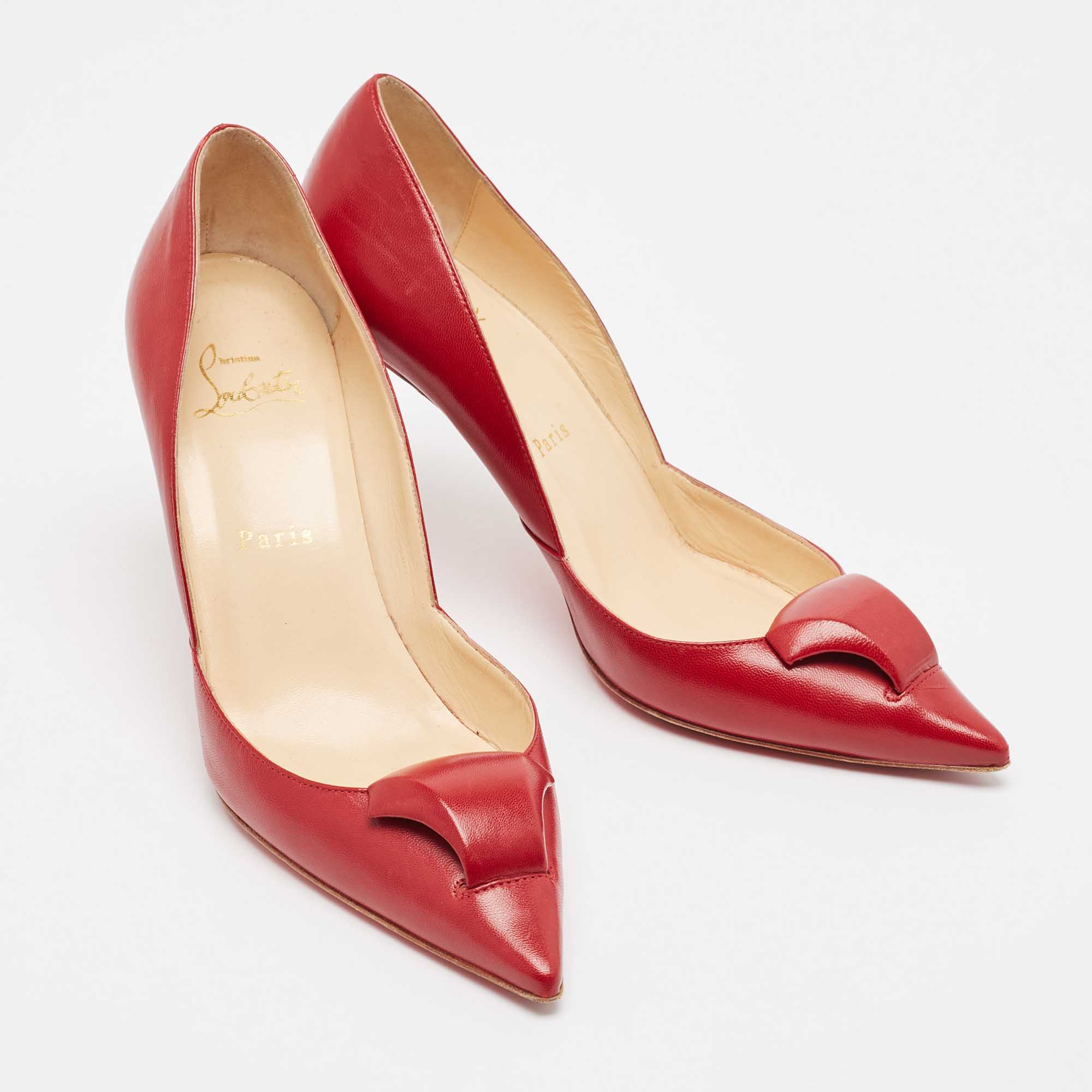 Christian Louboutin Red Leather Pointed Toe Pumps Size 37.5 