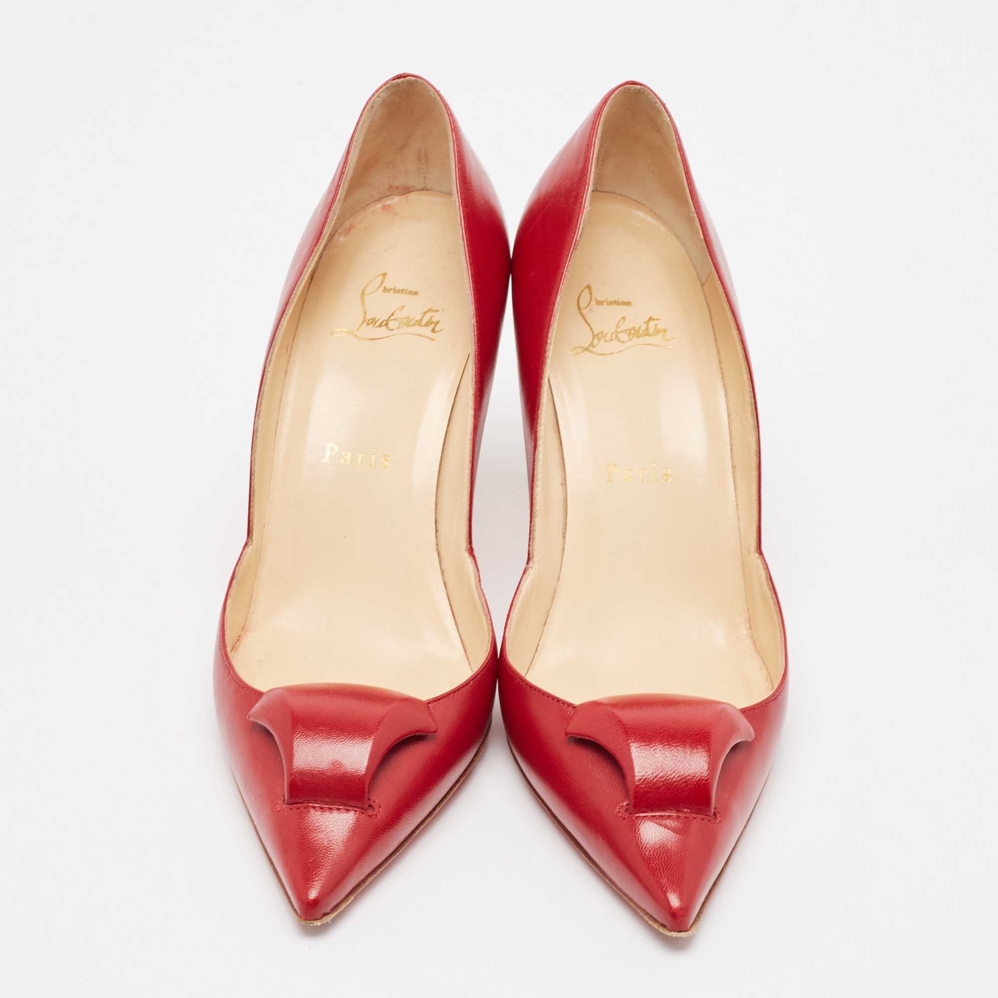 Christian Louboutin Red Leather Pointed Toe Pumps Size 37.5 