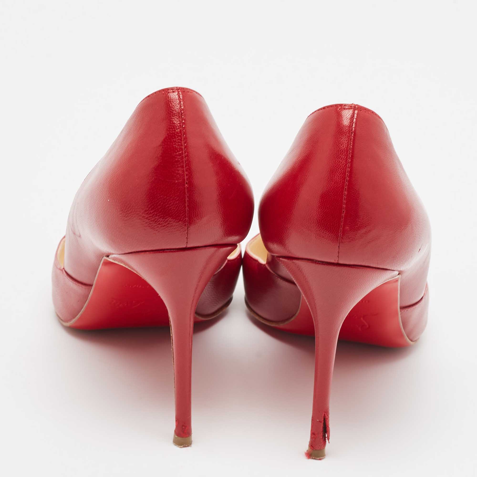 Christian Louboutin Red Leather Pointed Toe Pumps Size 37.5 