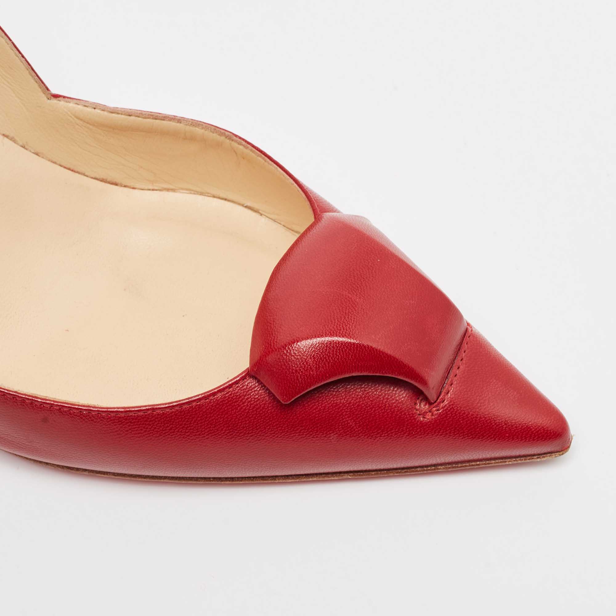 Christian Louboutin Red Leather Pointed Toe Pumps Size 37.5 