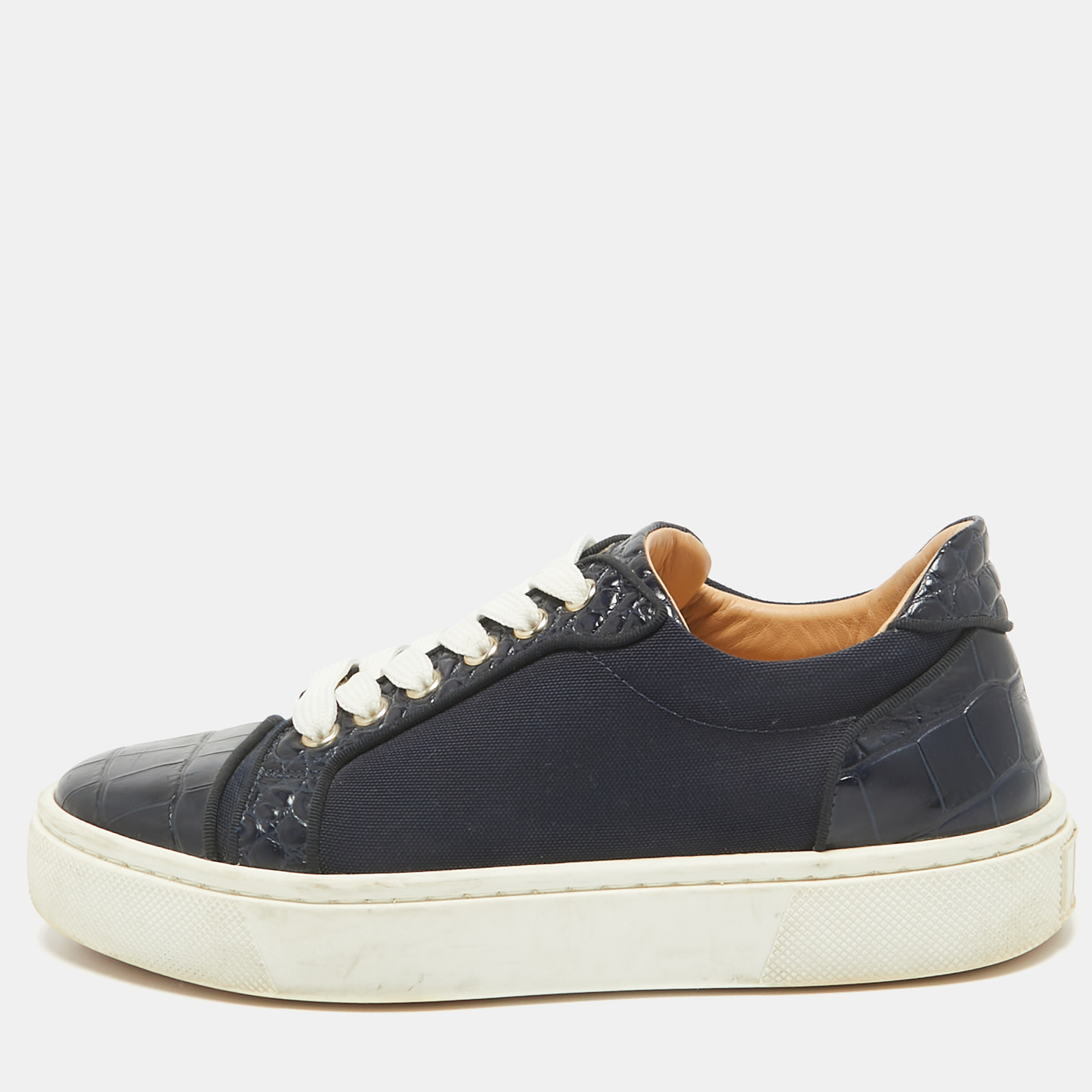 

Christian Louboutin Navy Blue Canvas and Crocodile Leather Louis Sneakers Size