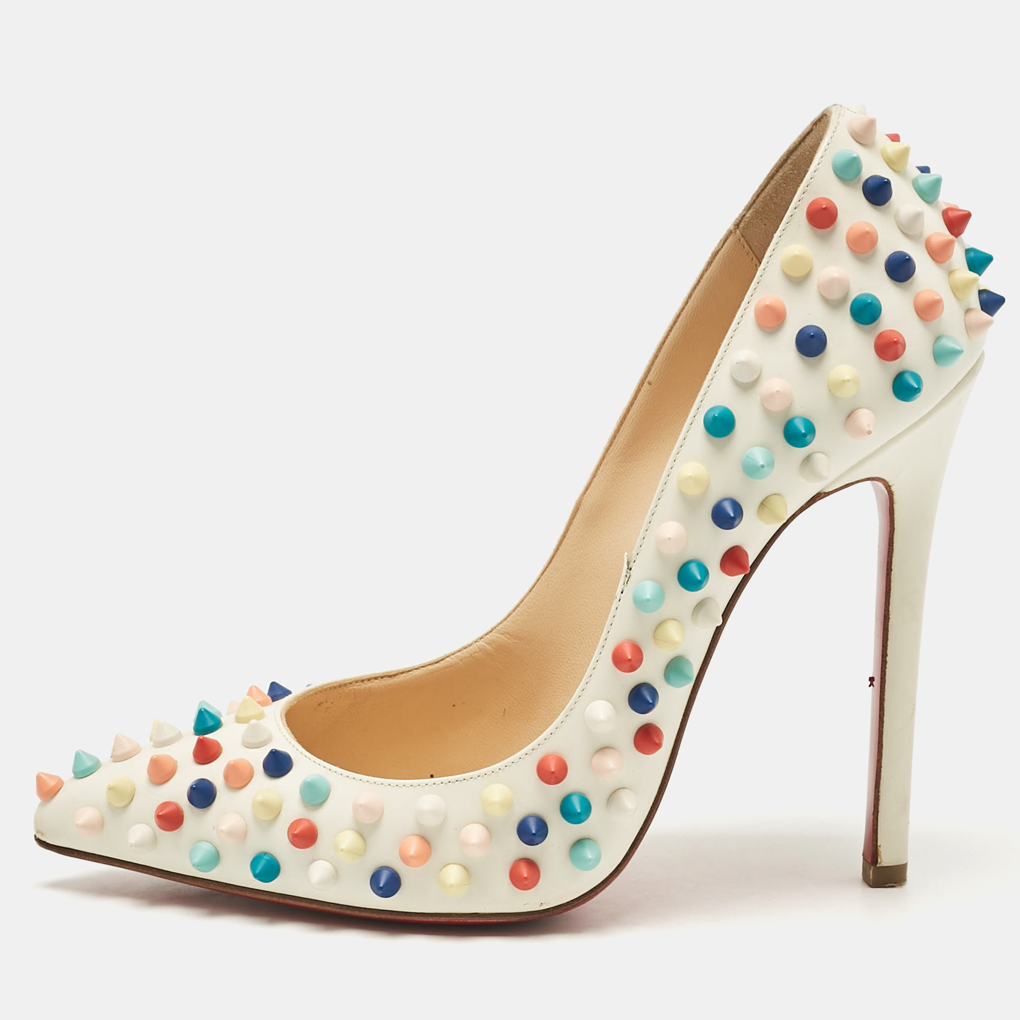 

Christian Louboutin Off White Leather Pigalle Spikes Pumps Size