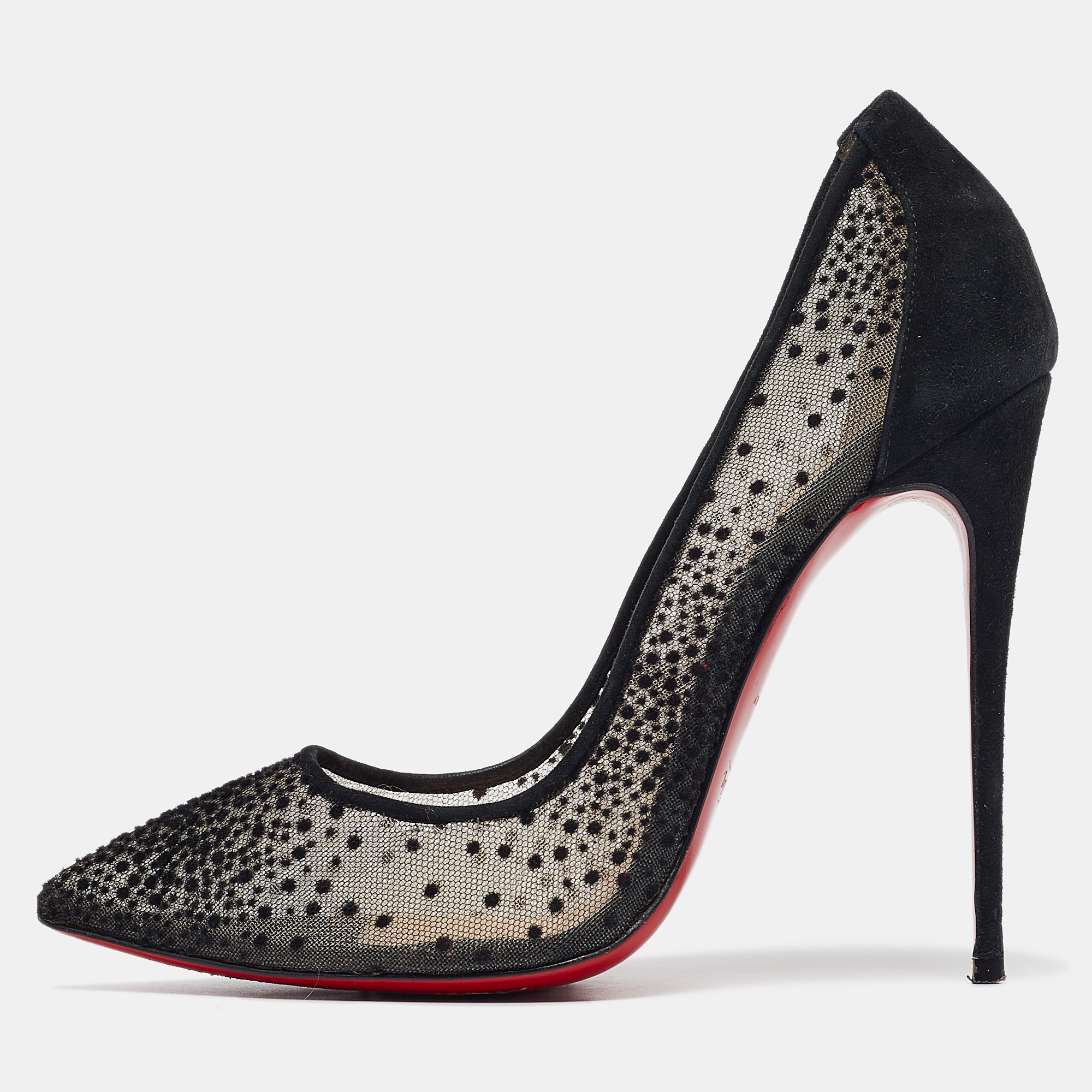 

Christian Louboutin Black Mesh and Suede Follies Pumps Size