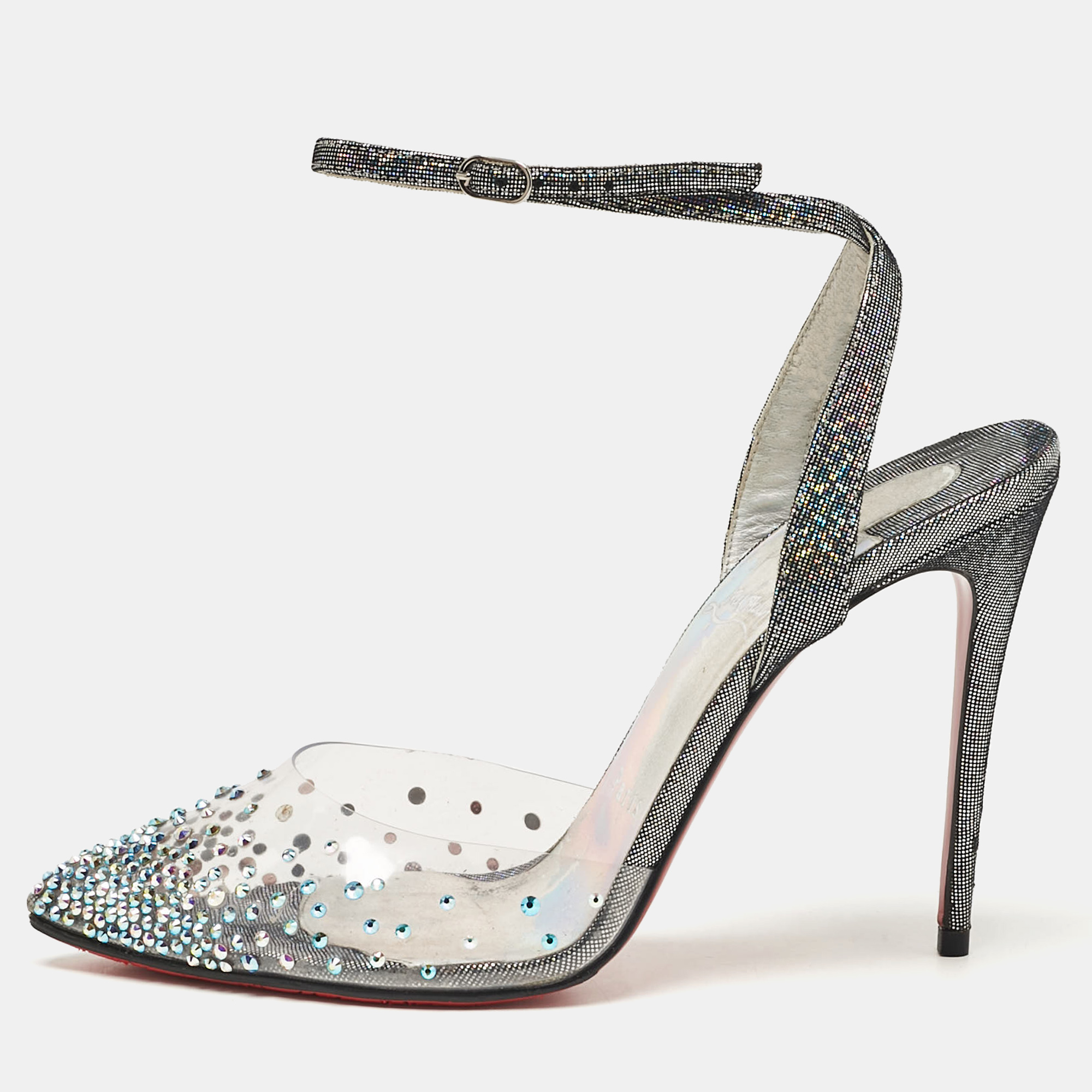 

Christian Louboutin Multicolor Lurex Fabric and PVC Spikaqueen Pumps Size