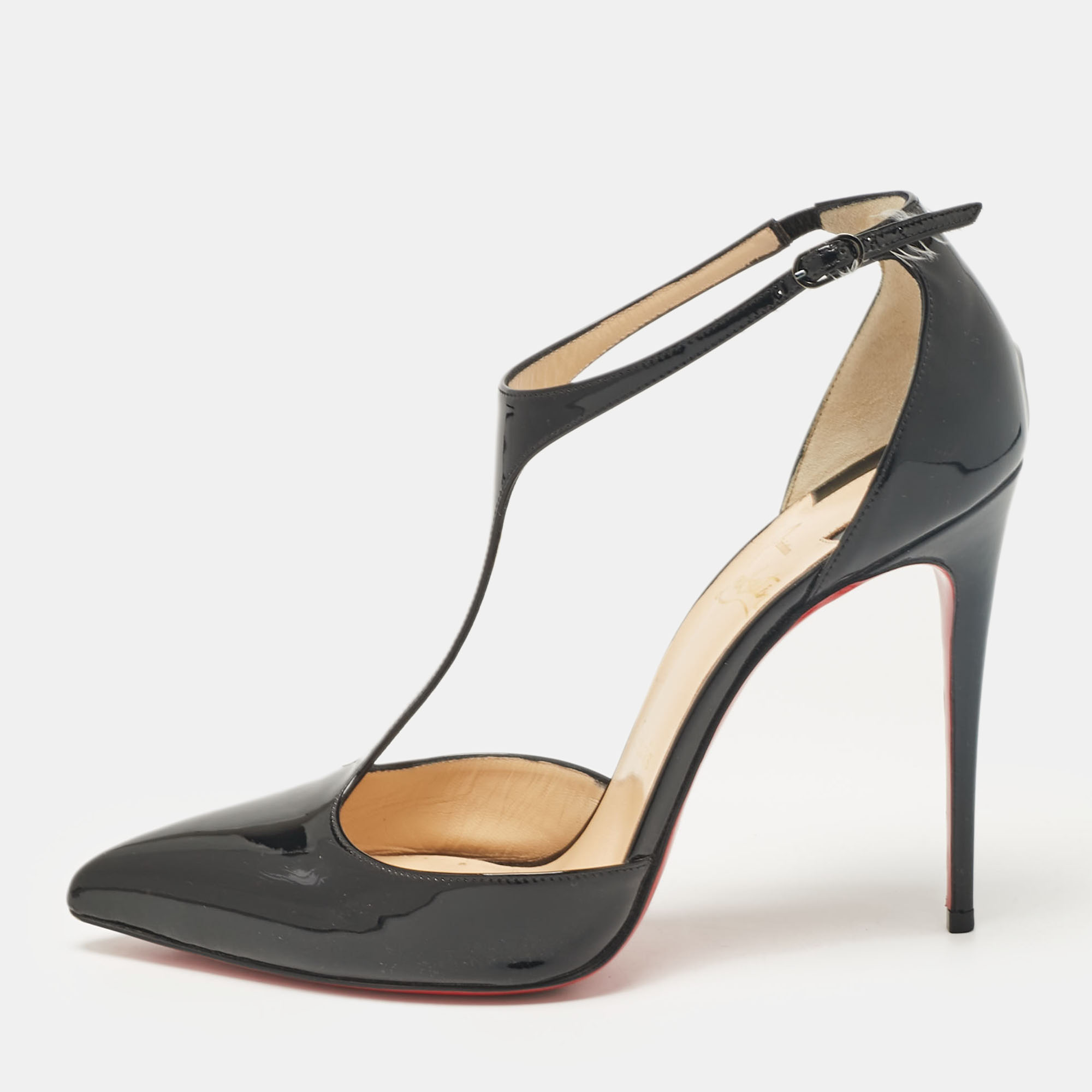 

Christian Louboutin Black Patent Leather J String Pumps Size