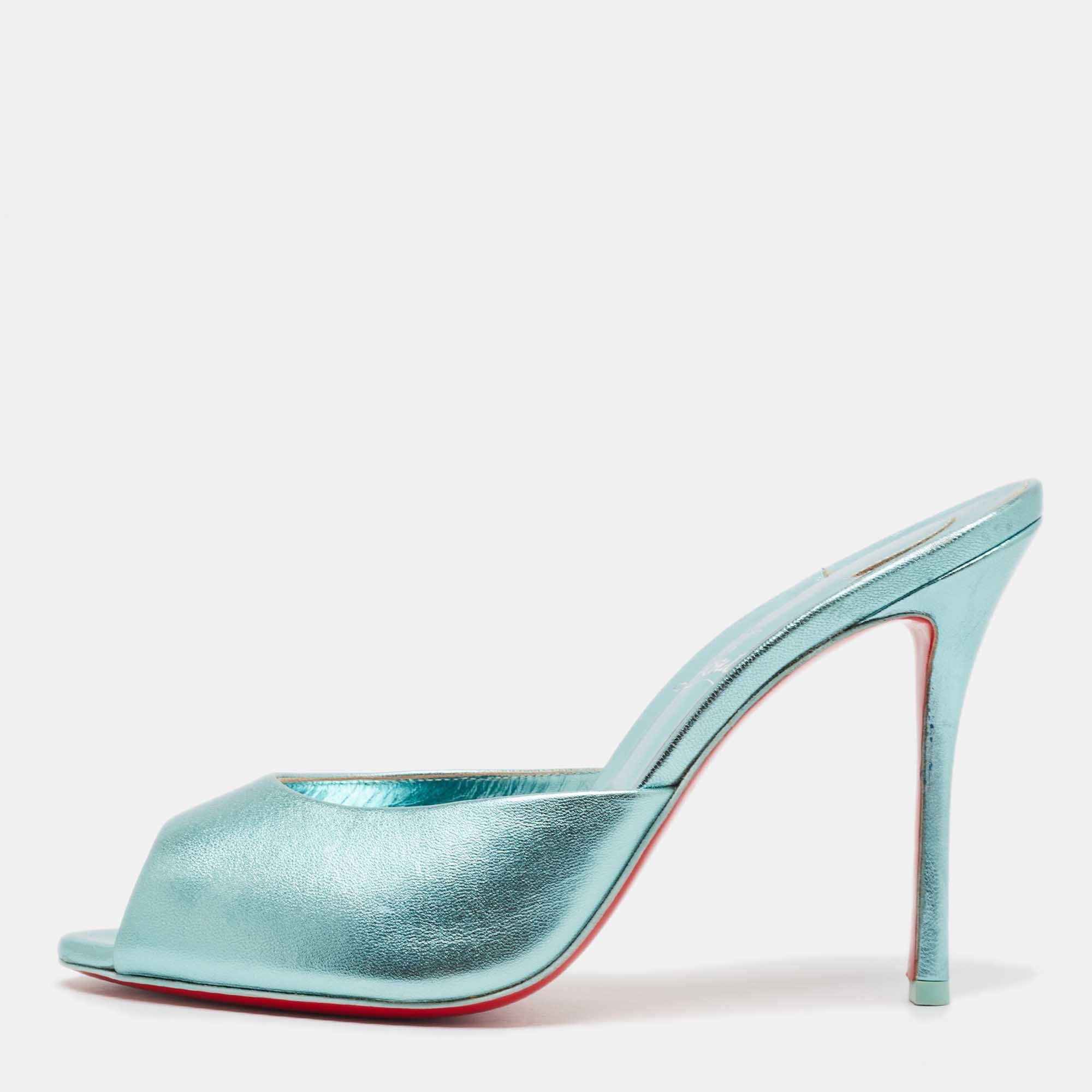 

Christian Louboutin Metallic Blue Leather Me Dolly Slide Sandals Size