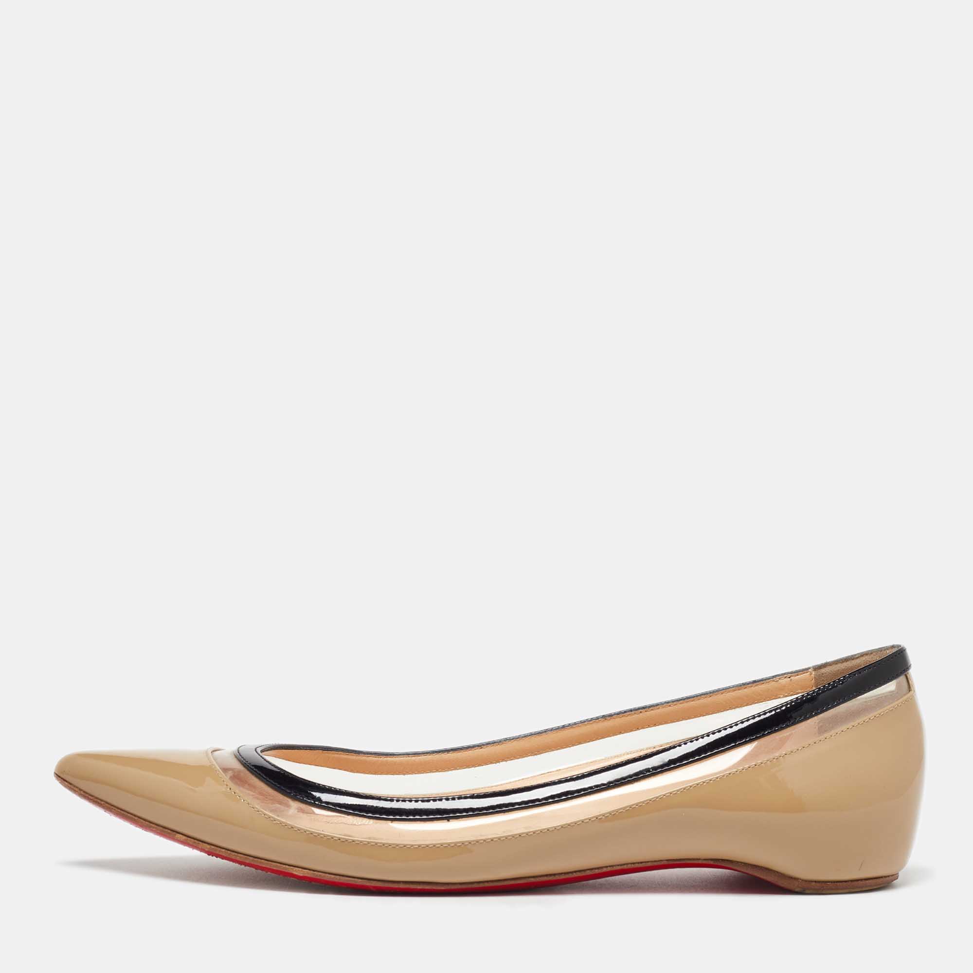 

Christian Louboutin Beige/Black Patent Leather and PVC Paulina Ballet Flats Size