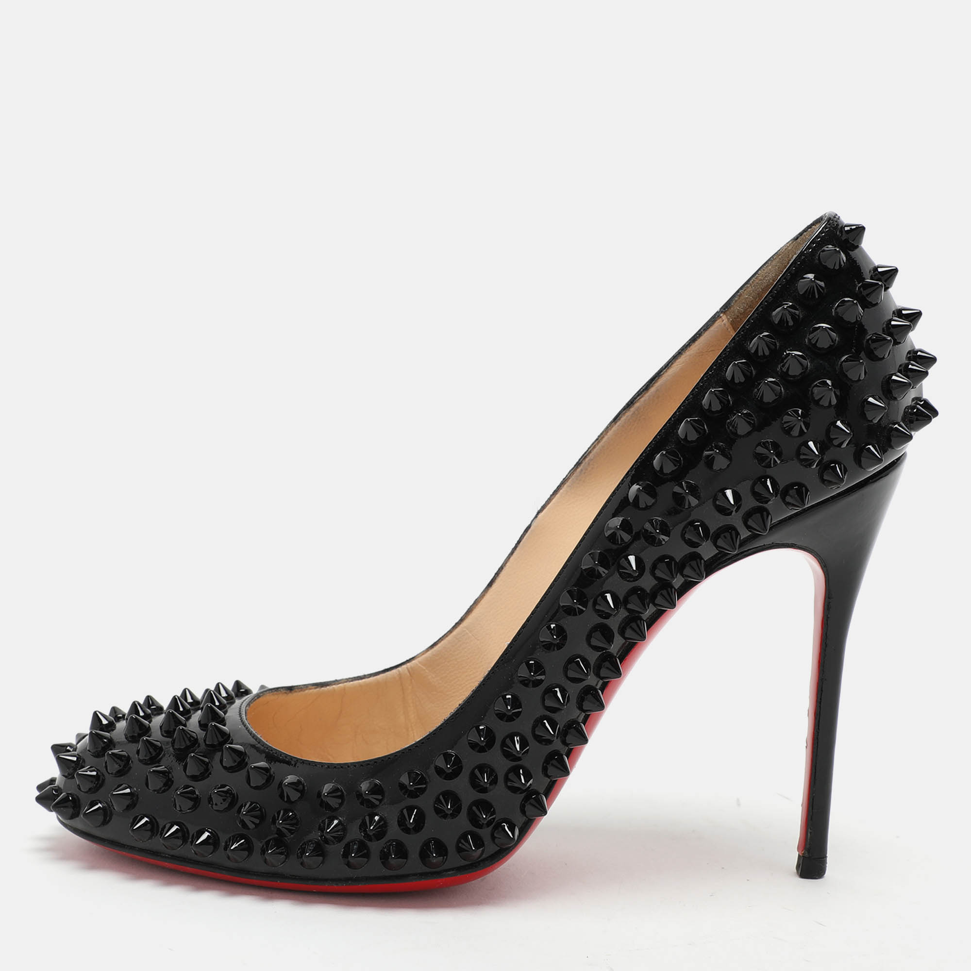 

Christian Louboutin Black Patent Leather Simple Spike Pumps Size