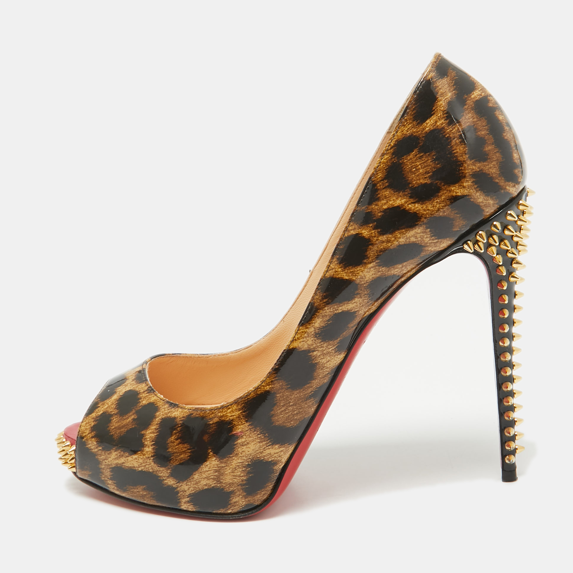 

Christian Louboutin Brown/Black Leopard Print Patent New Very Prive Spike Pumps Size