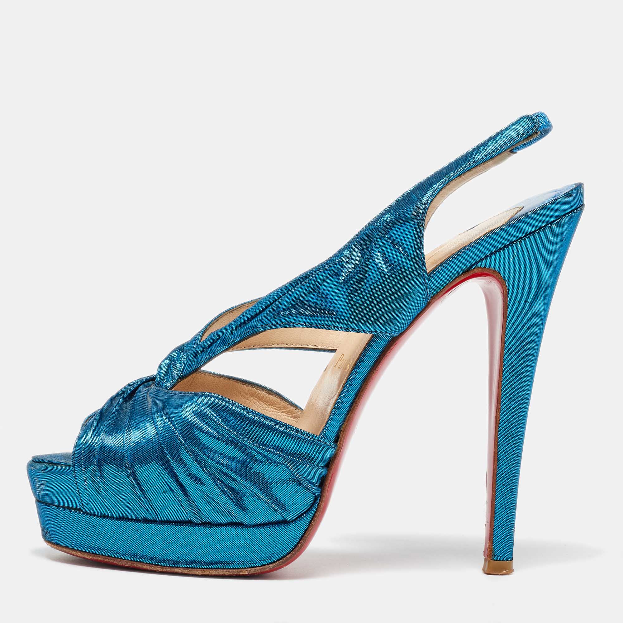 

Christian Louboutin Blue Satin Pour Monsieur Slingback Platform Sandals Size