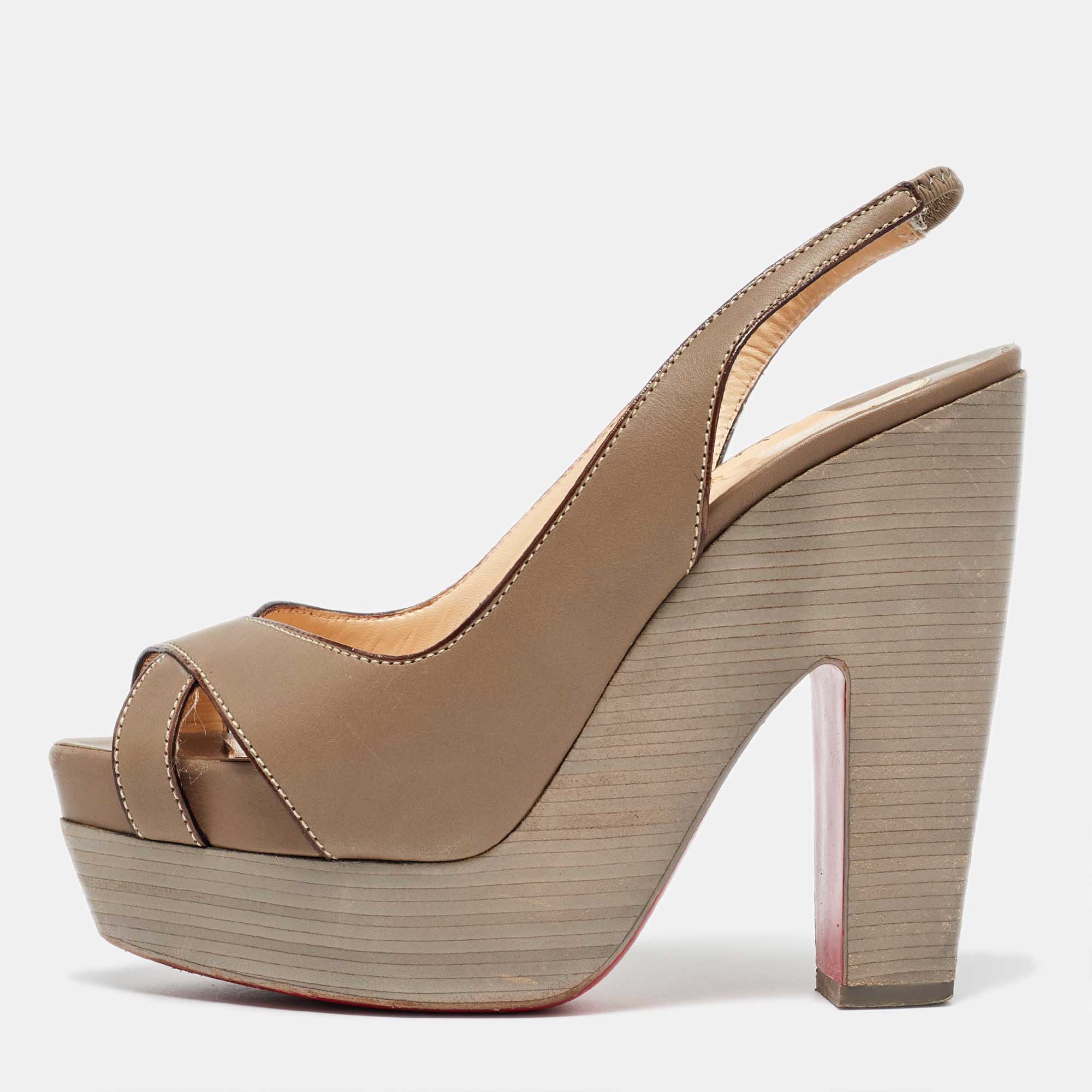 

Christian Louboutin Taupe Leather Very Croise Slingback Platform Sandals Size, Grey