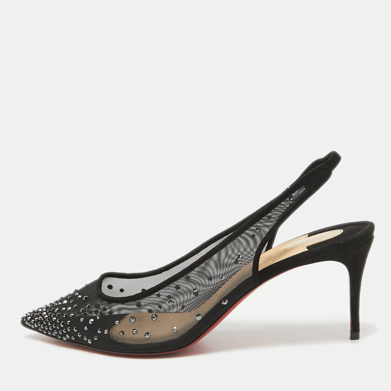 

Christian Louboutin Black Mesh Follies Strass Slingback Pumps Size