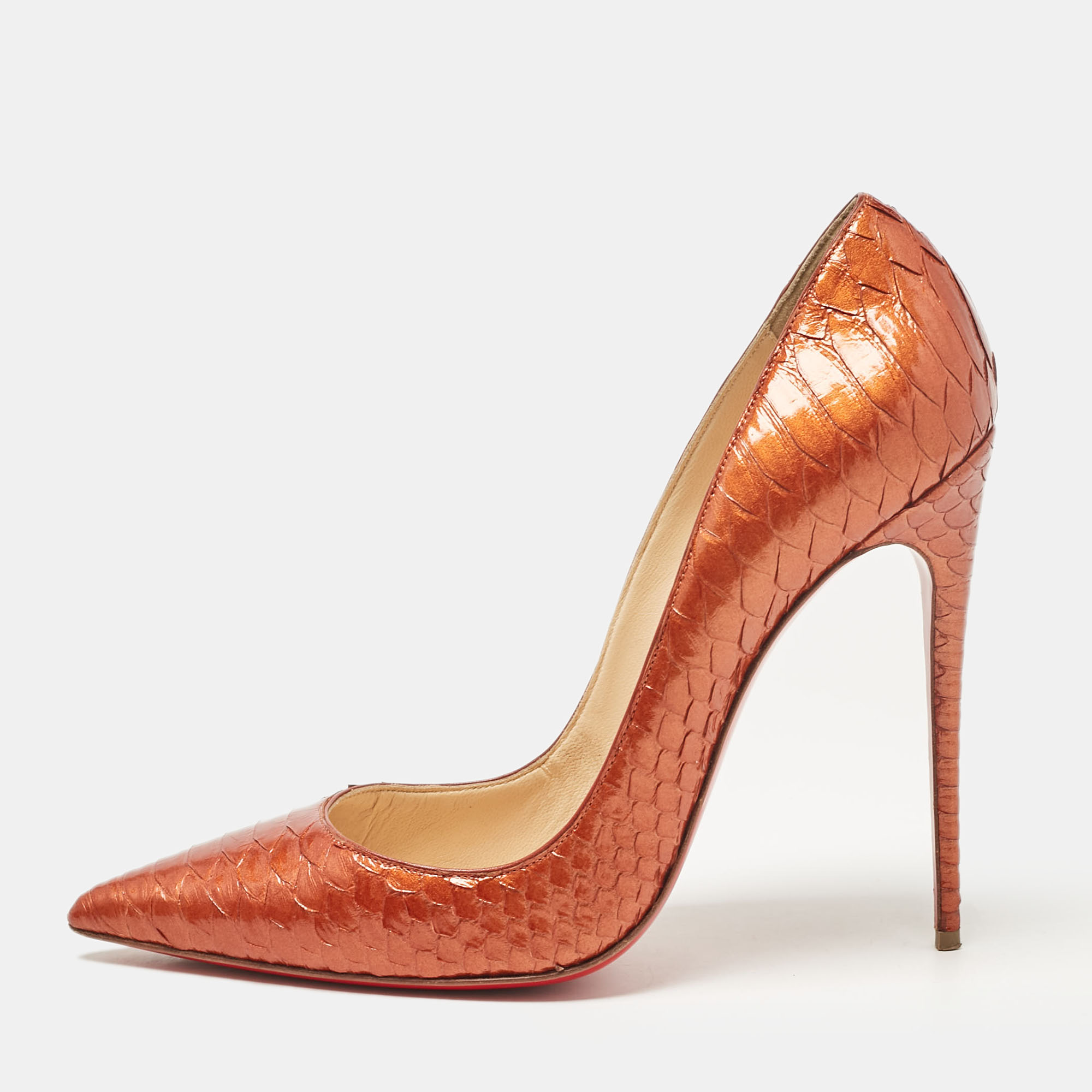 

Christian Louboutin Orange Python So Kate Pumps Size