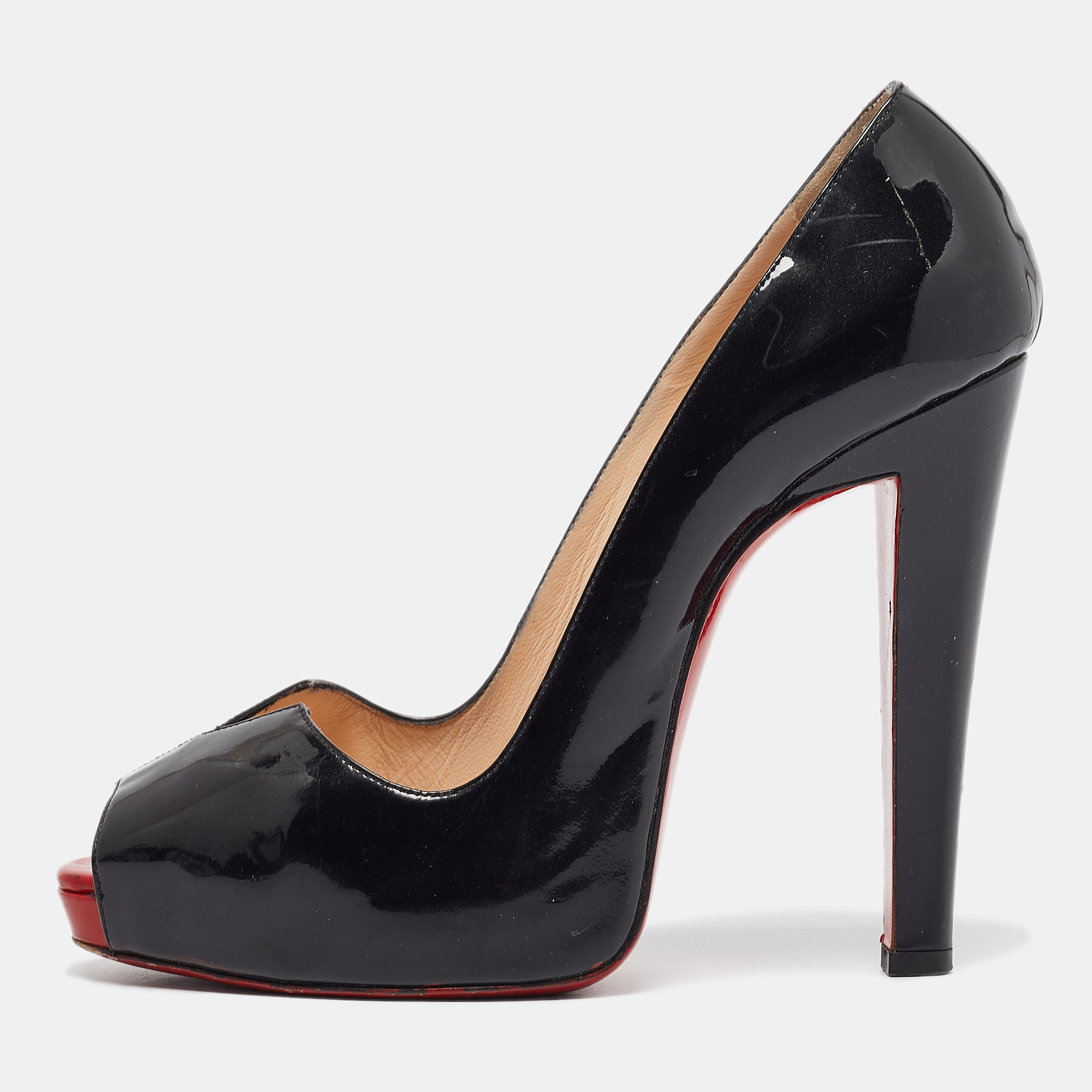 

Christian Louboutin Black Patent Leather Carroseria Peep Toe Pumps Size