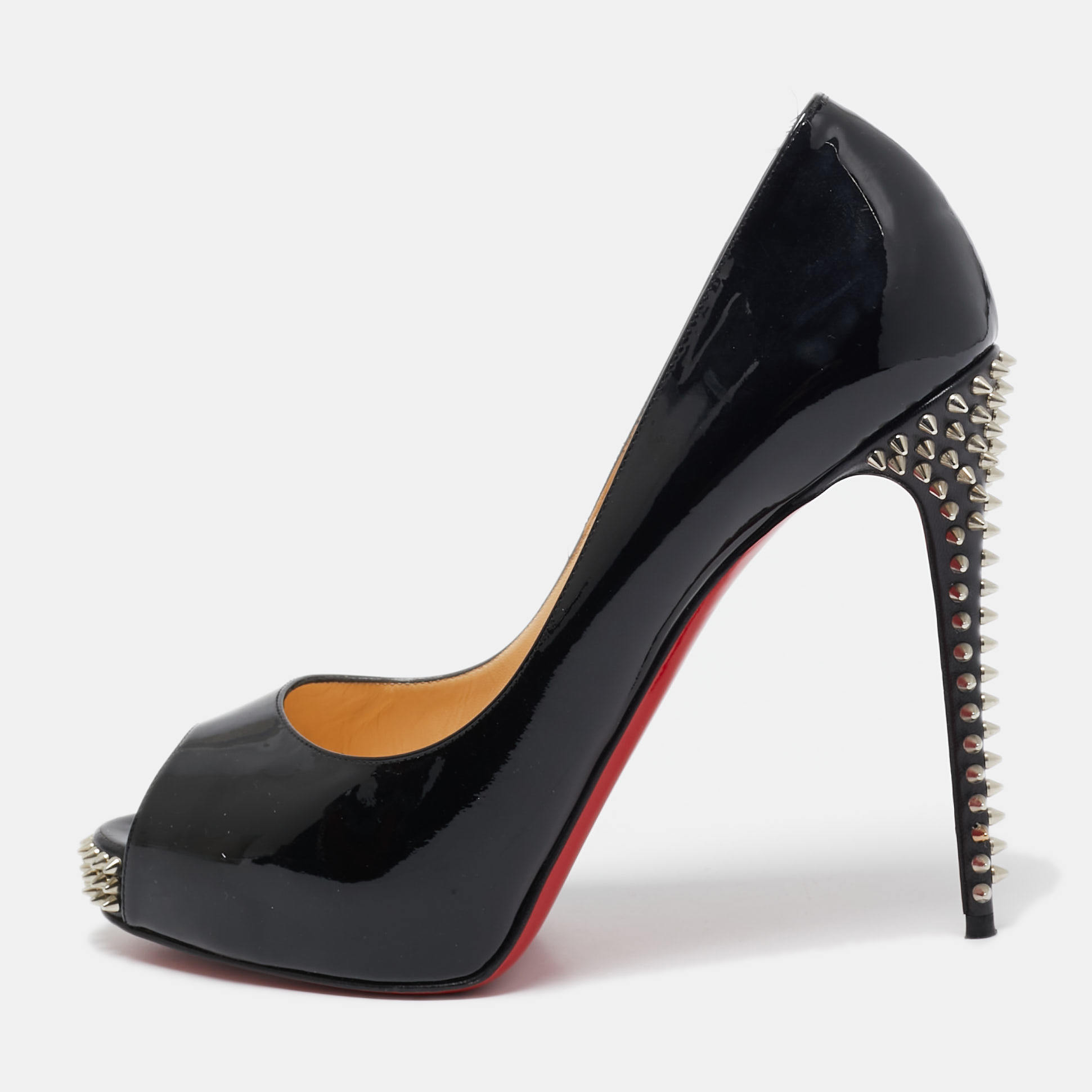 

Christian Louboutin Black Patent Leather Very Prive Peep Toe Pumps Size