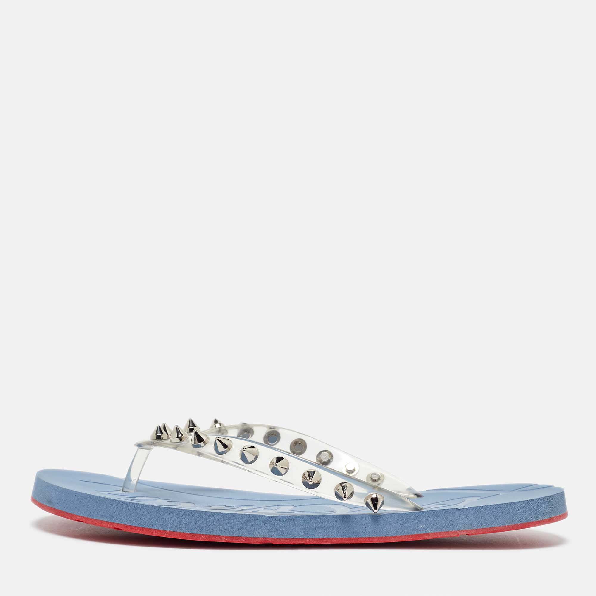 

Christian Louboutin Transparent Rubber Loubi Spikes Thong Flats Size