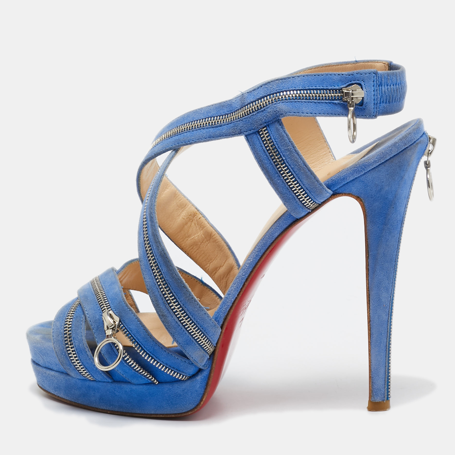 

Christian Louboutin Blue Suede Rodita Sandals Size