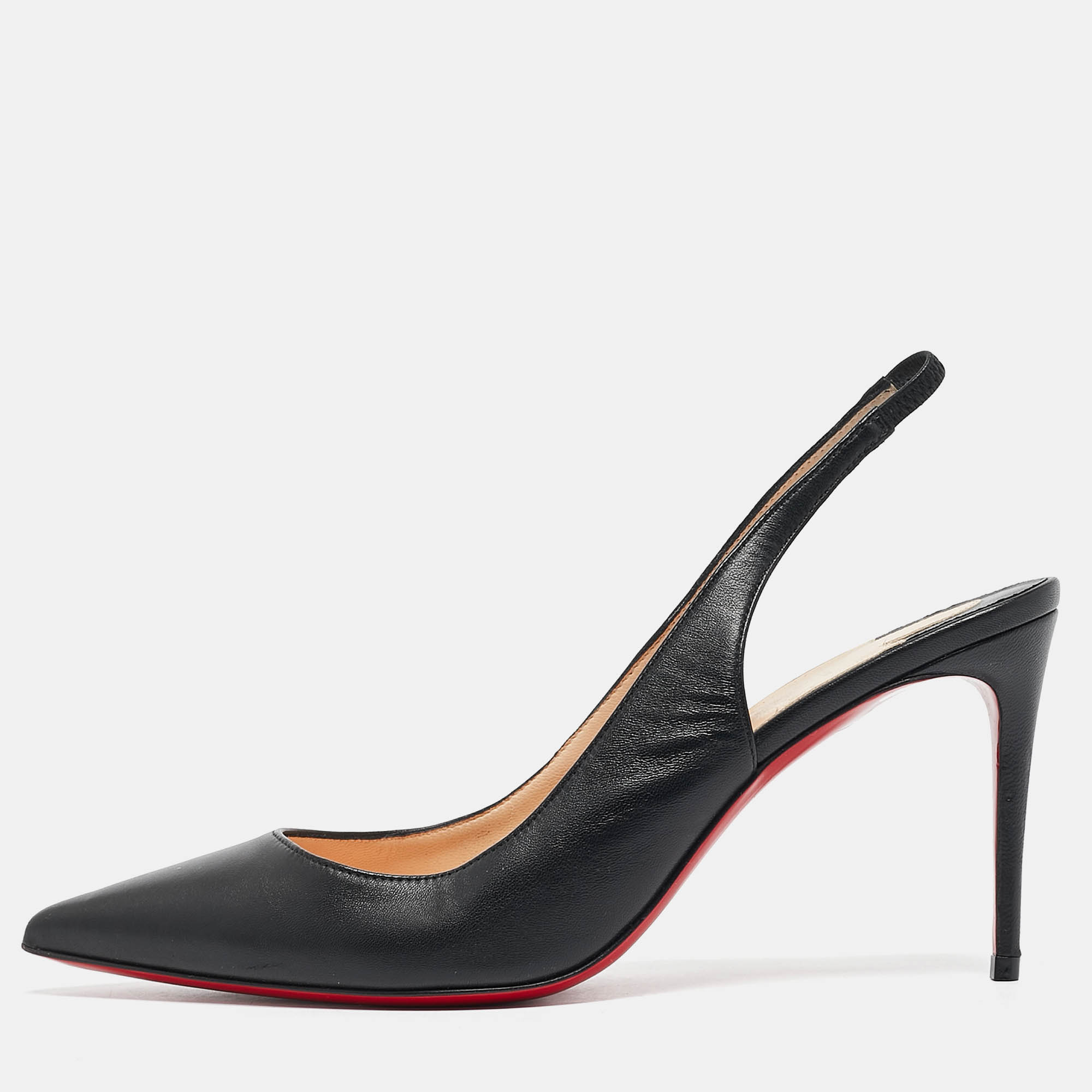 Pre-owned Christian Louboutin Black Leather Kate Slingback Pumps Size 38.5