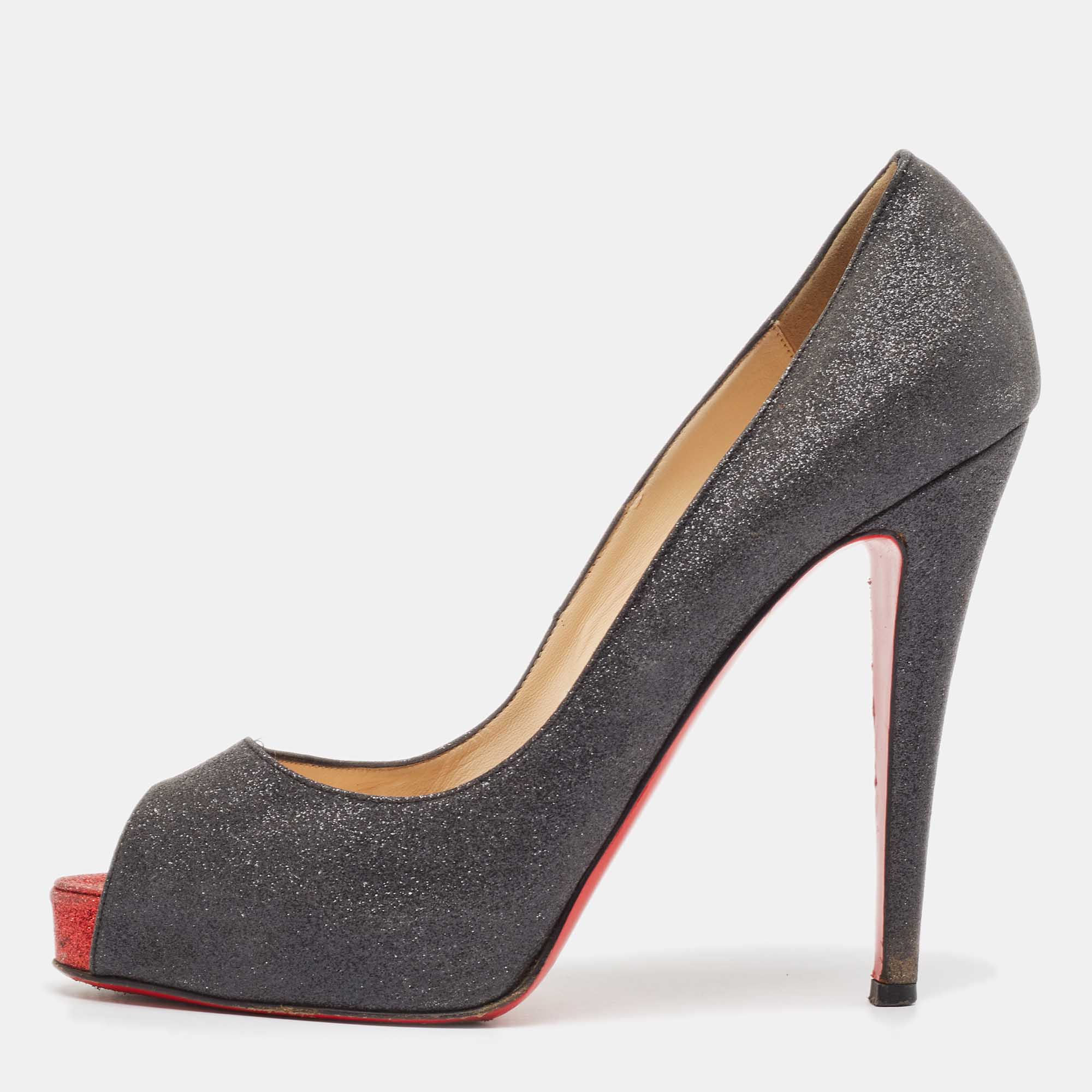 

Christian Louboutin Black Glitter Very Prive Pumps Size