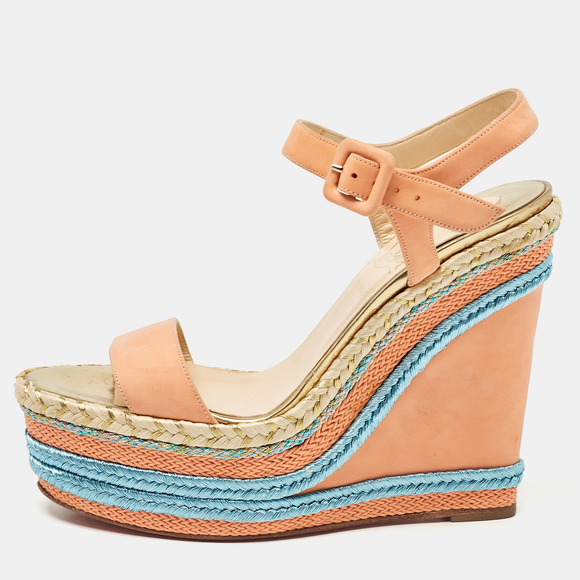 

Christian Louboutin Orange Nubuck Leather Wedge Sandals Size