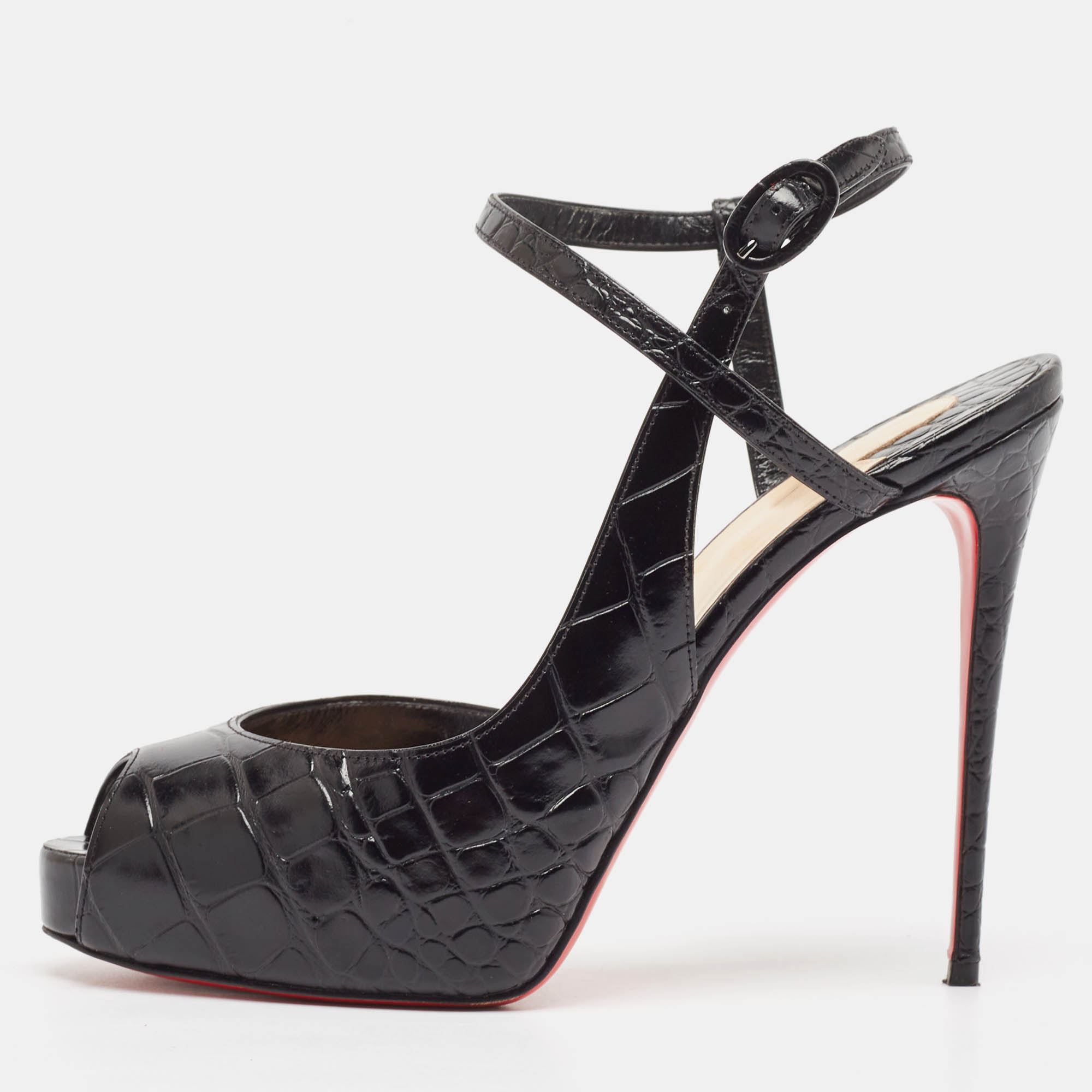 

Christian Louboutin Black Embossed Croc Jenlove Alta Sandals Size