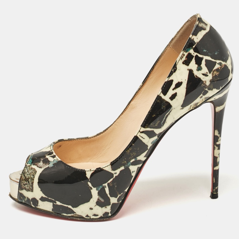 

Christian Louboutin Black/Cream Printed Patent Leather New Very Prive Pumps Size