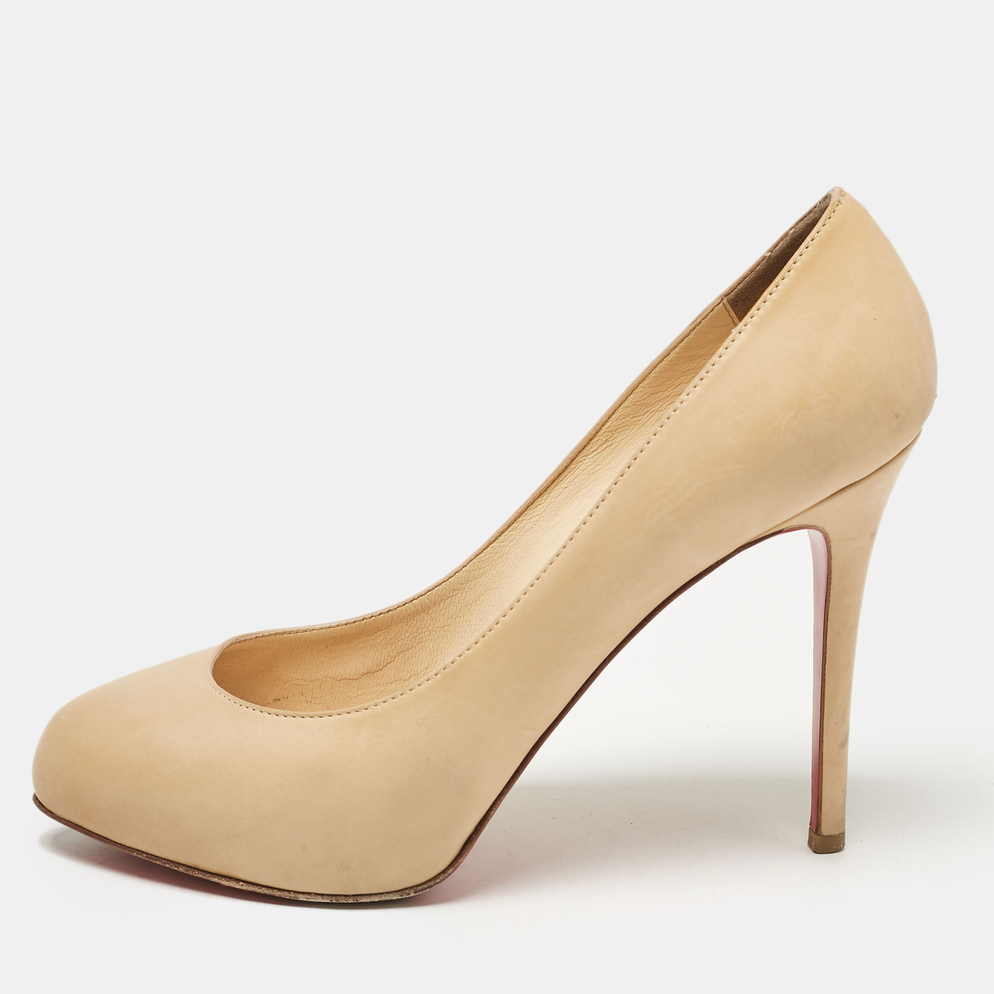 Pre-owned Christian Louboutin Beige Leather New Declic Pumps Size 38