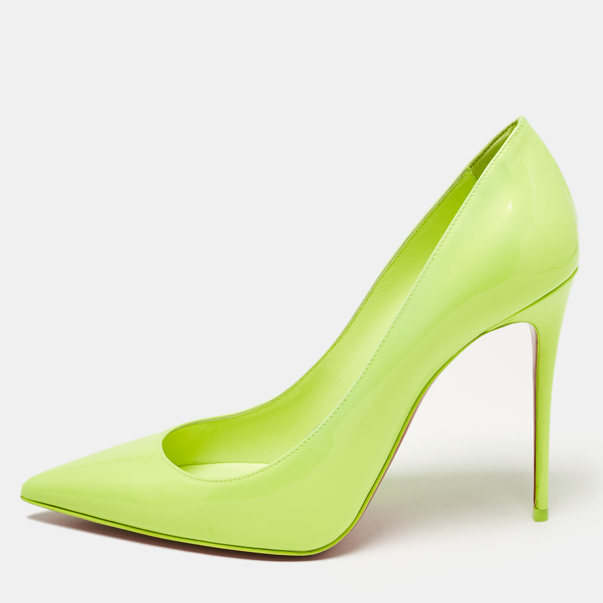 

Christian Louboutin Neon Green Patent Leather Kate Pumps Size