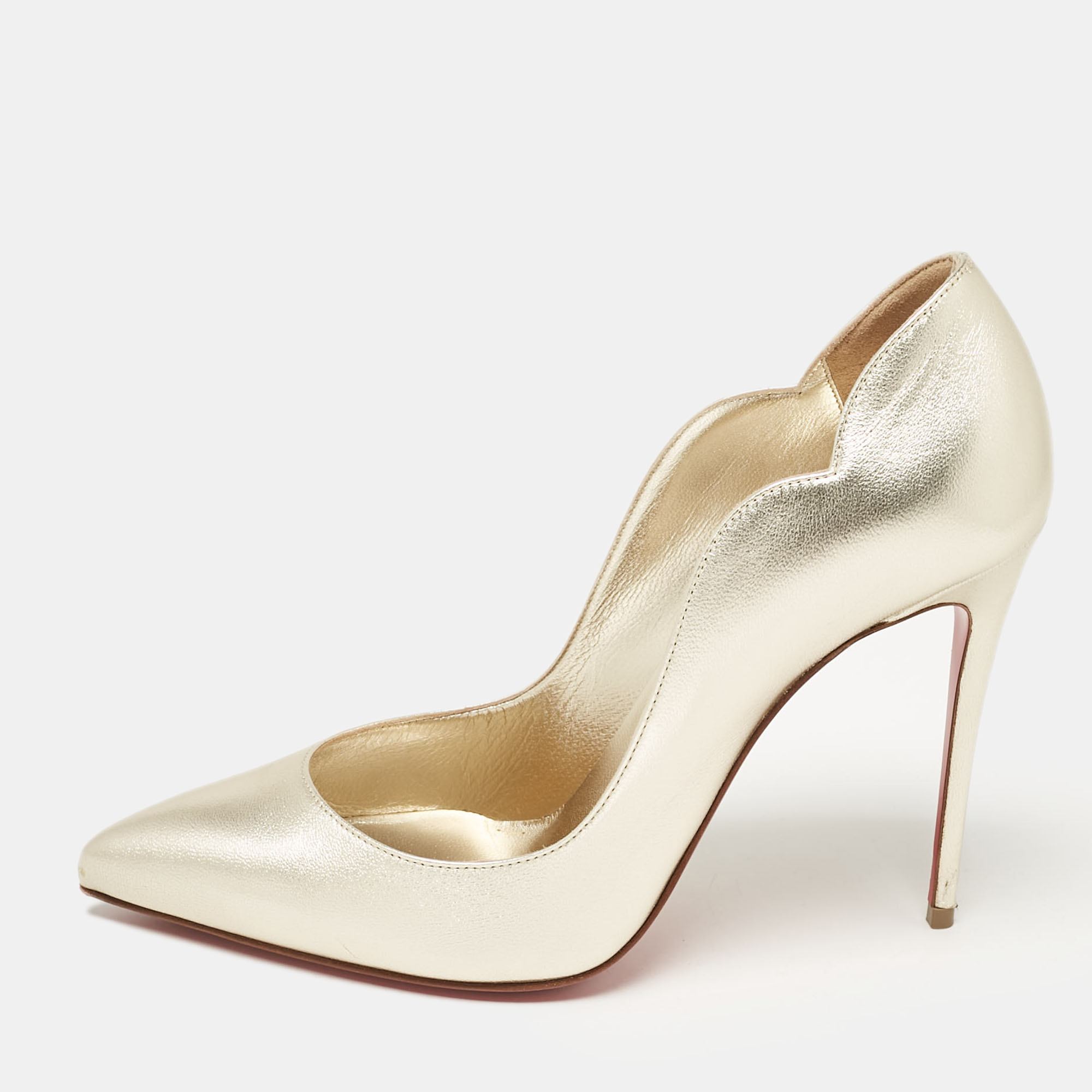 Pre-owned Christian Louboutin Gold Leather Hot Chick Pumps Size 38.5